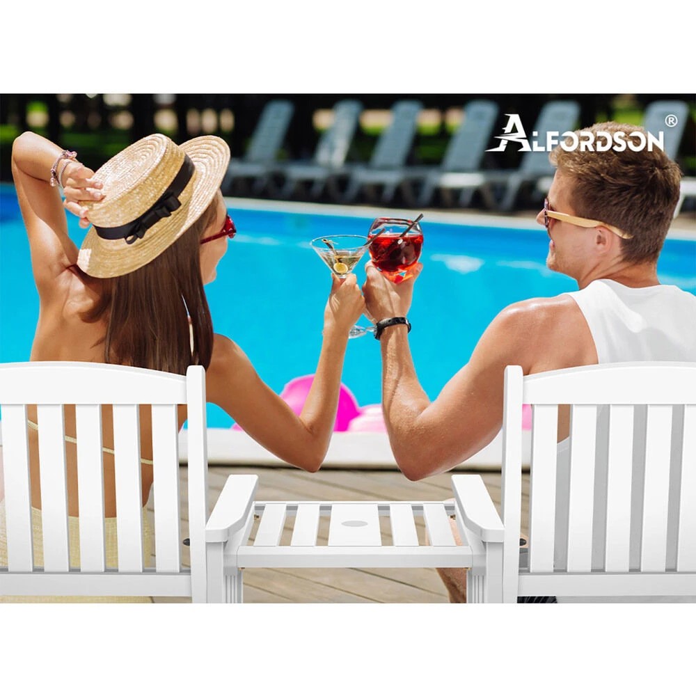 8 Alfordson Outdoor Garden Bench Wooden Loveseat Patio Chairs Table Set - White, 8 of 10