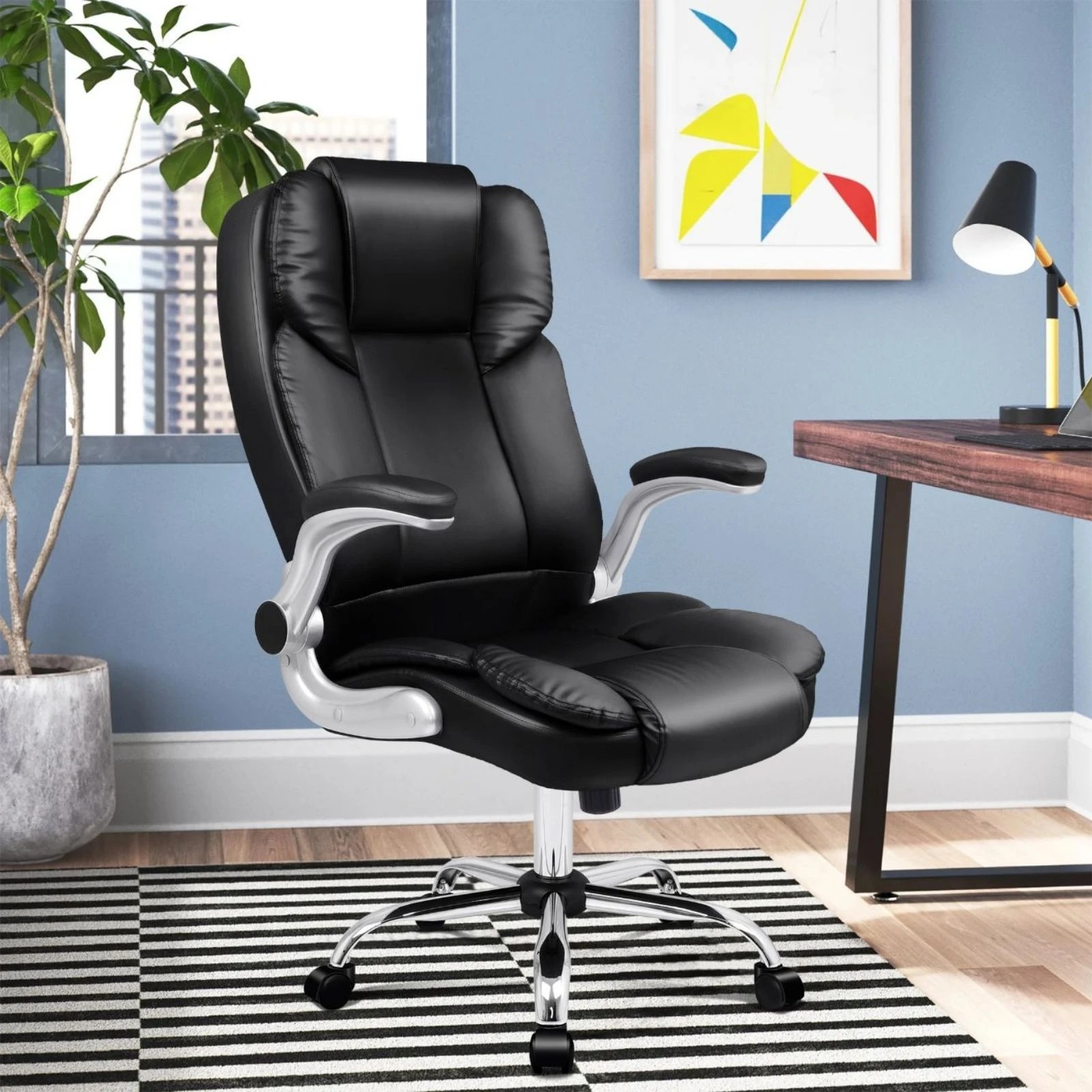 2 Alfordson Office Chair Executive Computer Gaming Racer PU Leather Work Seat - Black, 2 of 10