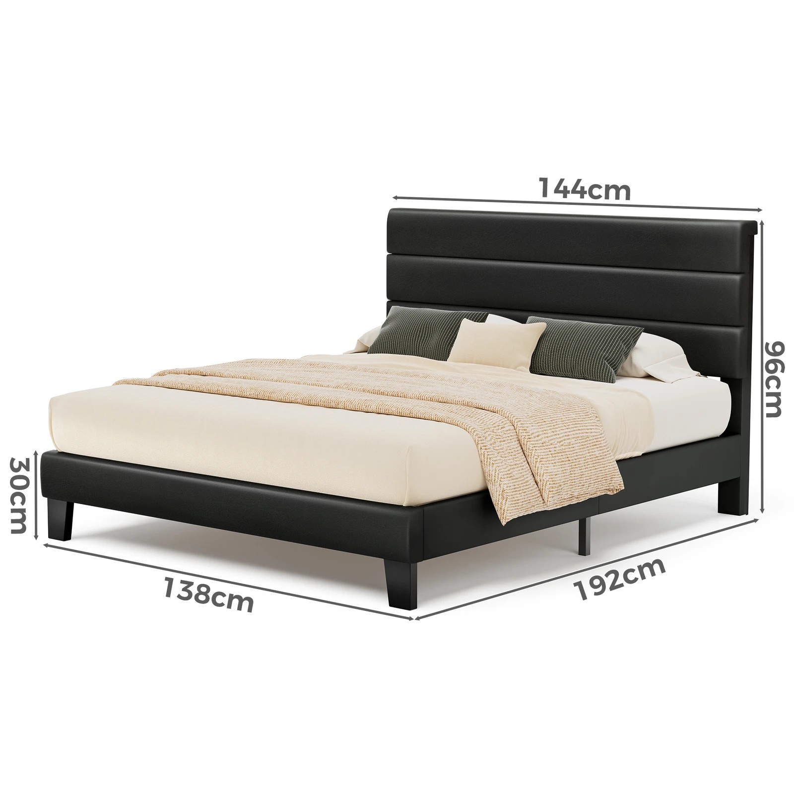 10 Alfordson Bed Frame Double Size Upholstered Platform Leather Harlene - Black, 10 of 10