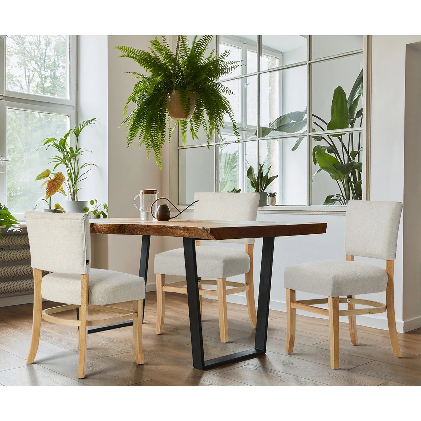 4 Oikiture 4x Dining Chairs Wooden Kitchen Seat Rubberwood Frame Accent Chair - Beige, 4 of 10