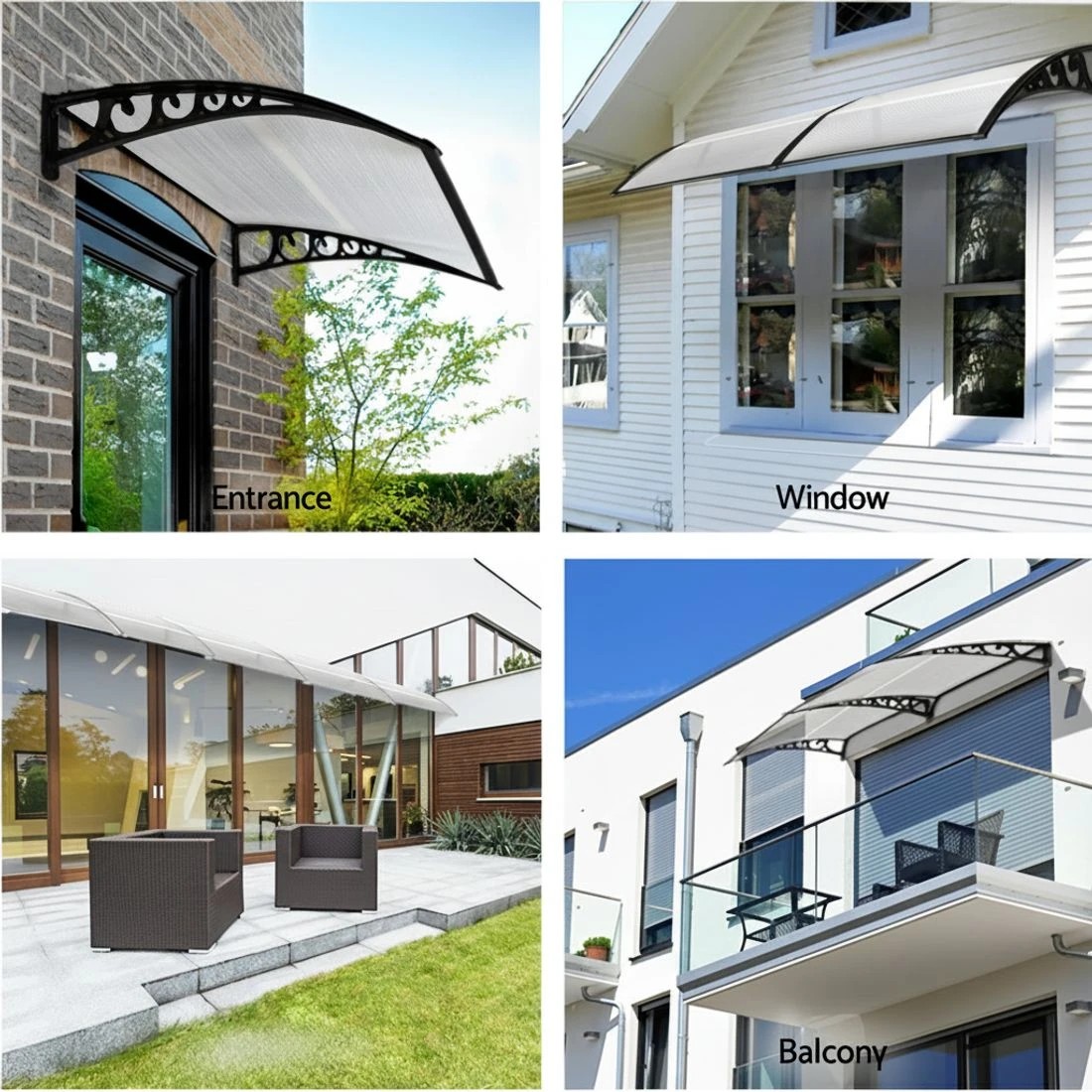 4 Instahut Window Door Awning 0.8mx1m Transparent - Clear, 4 of 9