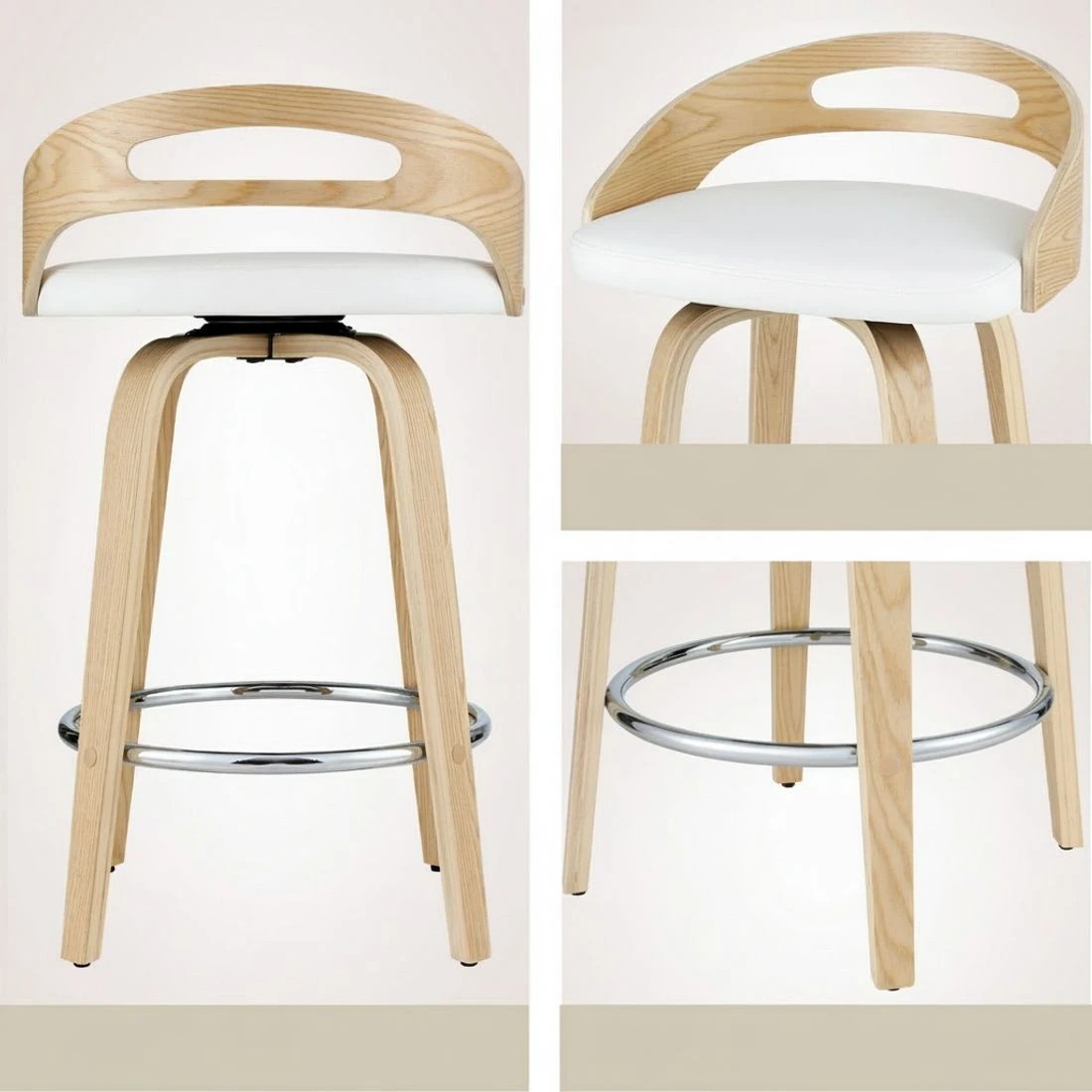 4 Artiss 4x Bar Stools Swivel Dining Chairs Low Back Counter Seat PU - White, 4 of 5