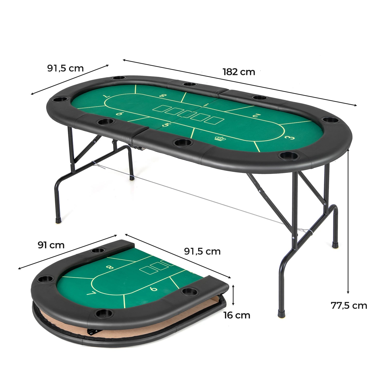 4 Costway 1.8M 8-Player Folding Poker Table Cardboard Game Table w/Comfy Armrests - Green, 4 of 4
