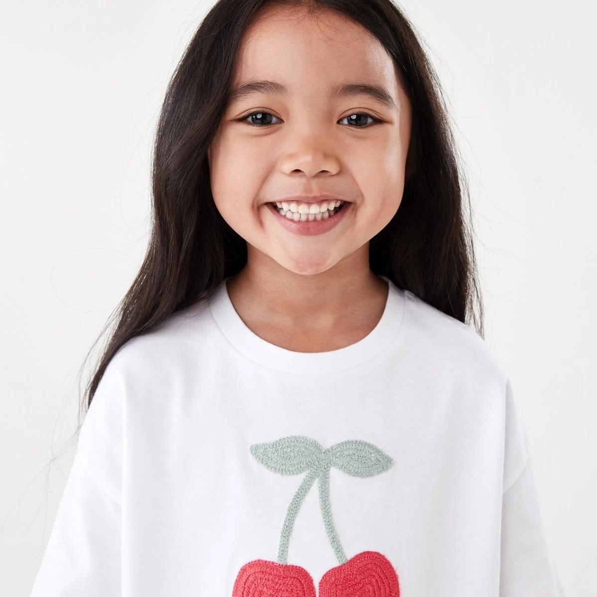 3 Short Sleeve Oversized Applique T-shirt Cherry, 3 of 8