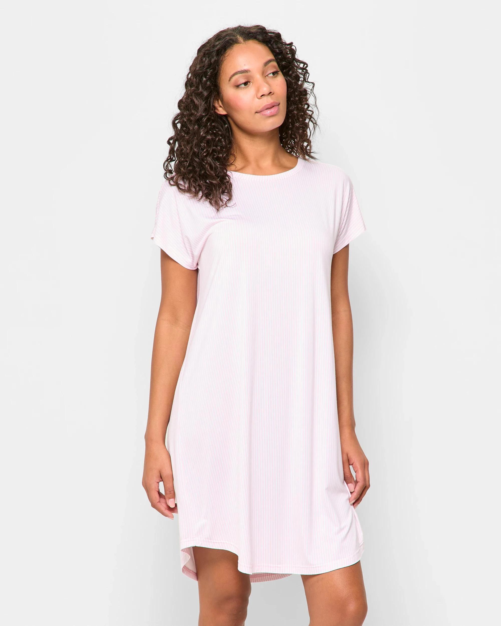 1 Target Soft Comfort Bamboo T-Shirt Nightie PINK STRIPE, 1 of 5