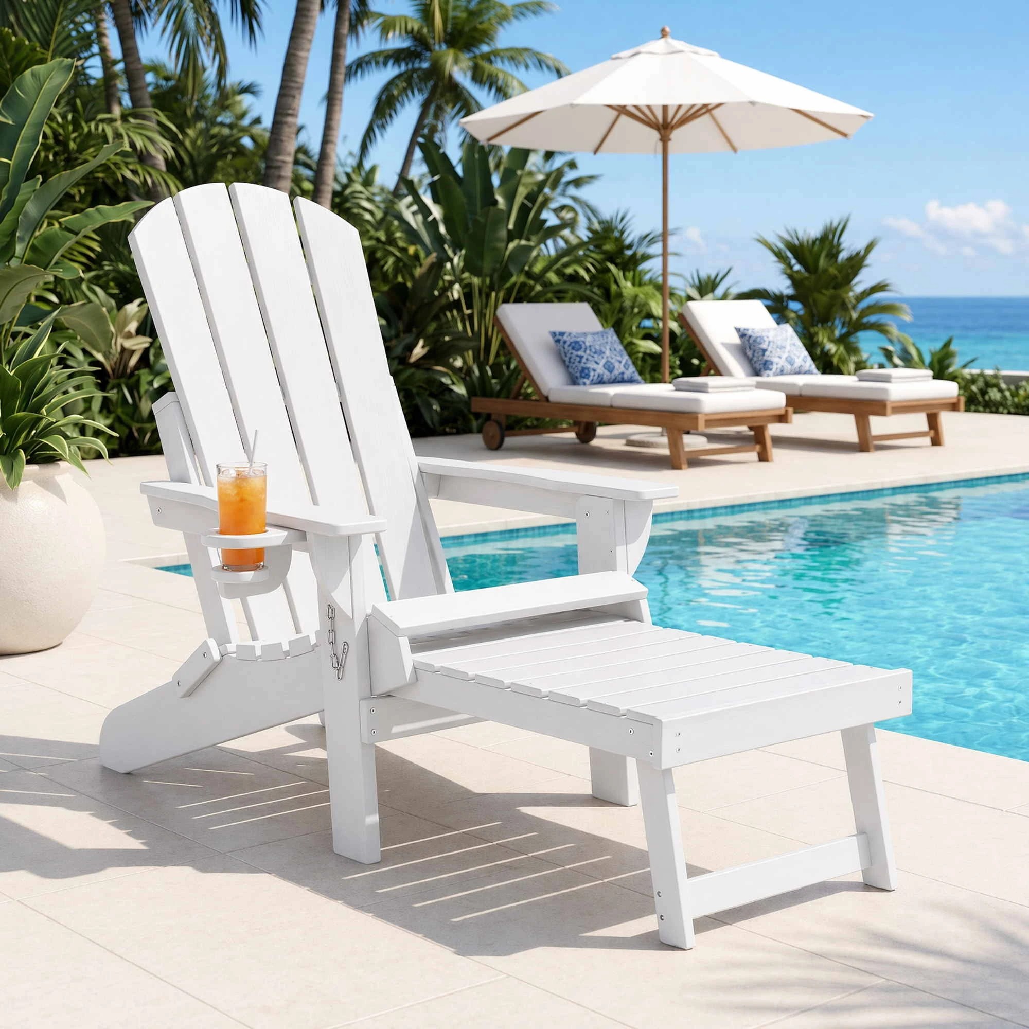 3 Gardeon Folding Sun Lounger Adirondack Chair Outdoor Lounge Setting HDPE Recliner Footrest - White, 3 of 9
