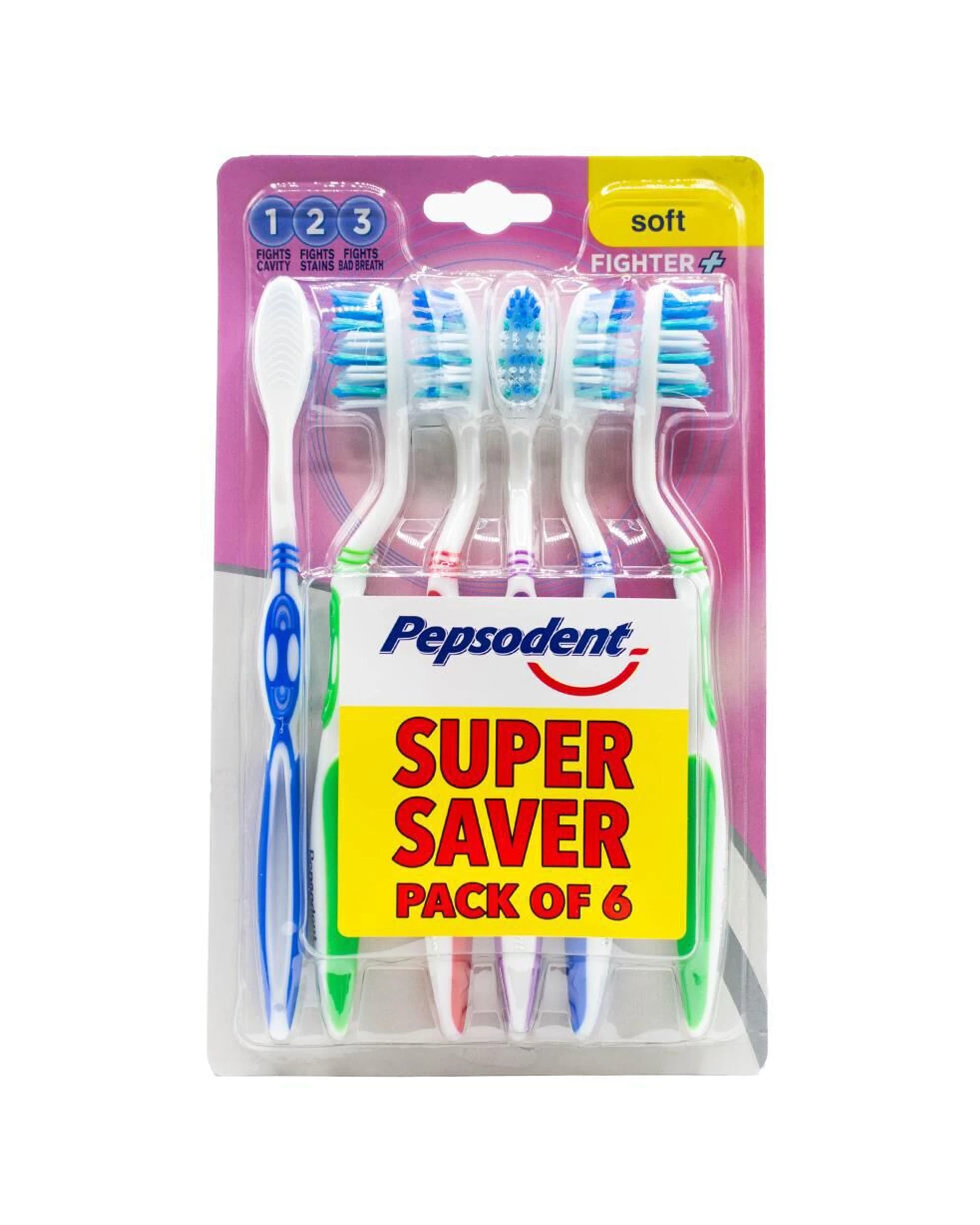 2 Pepsodent 12x 6pc Soft Bristle Fighter Toothbrush Pack Teeth Cleaning Care - Multi, 2 of 3