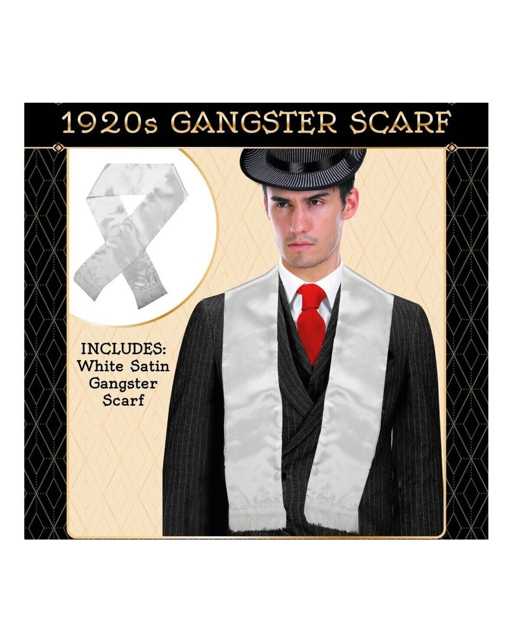 1 BR Costumes Men's 1920s Gangster Costume Scarf with Silky Soft Fabric and Tassels, 1 of 4