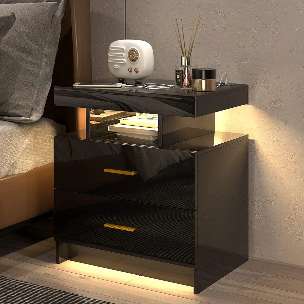 4 Ausway Smart Bedside Table Led End Desk Adjustable Night Stand, 4 of 4