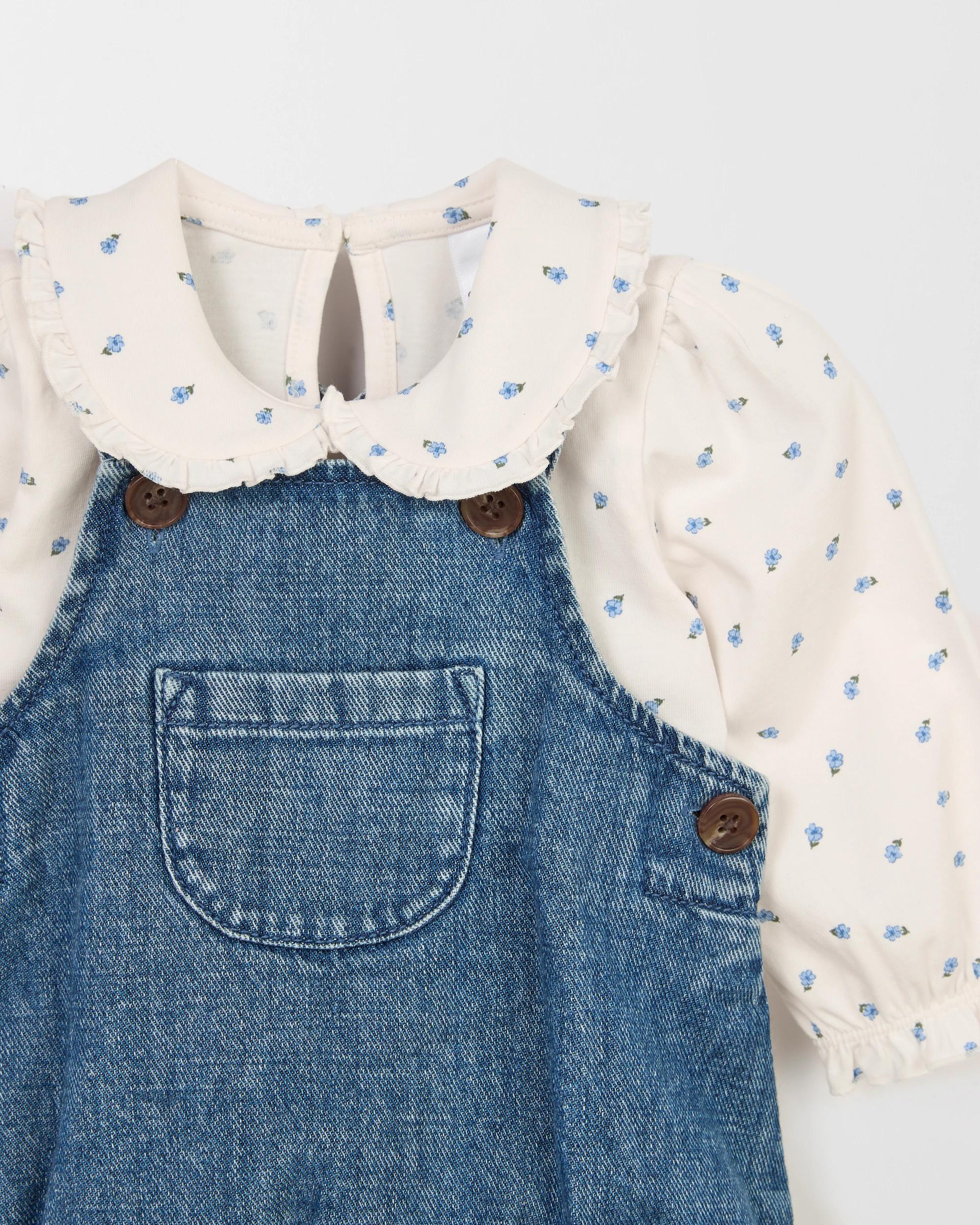 5 Target Baby Denim Romper and Frill Collar Blouse Set MID WASH, 5 of 5