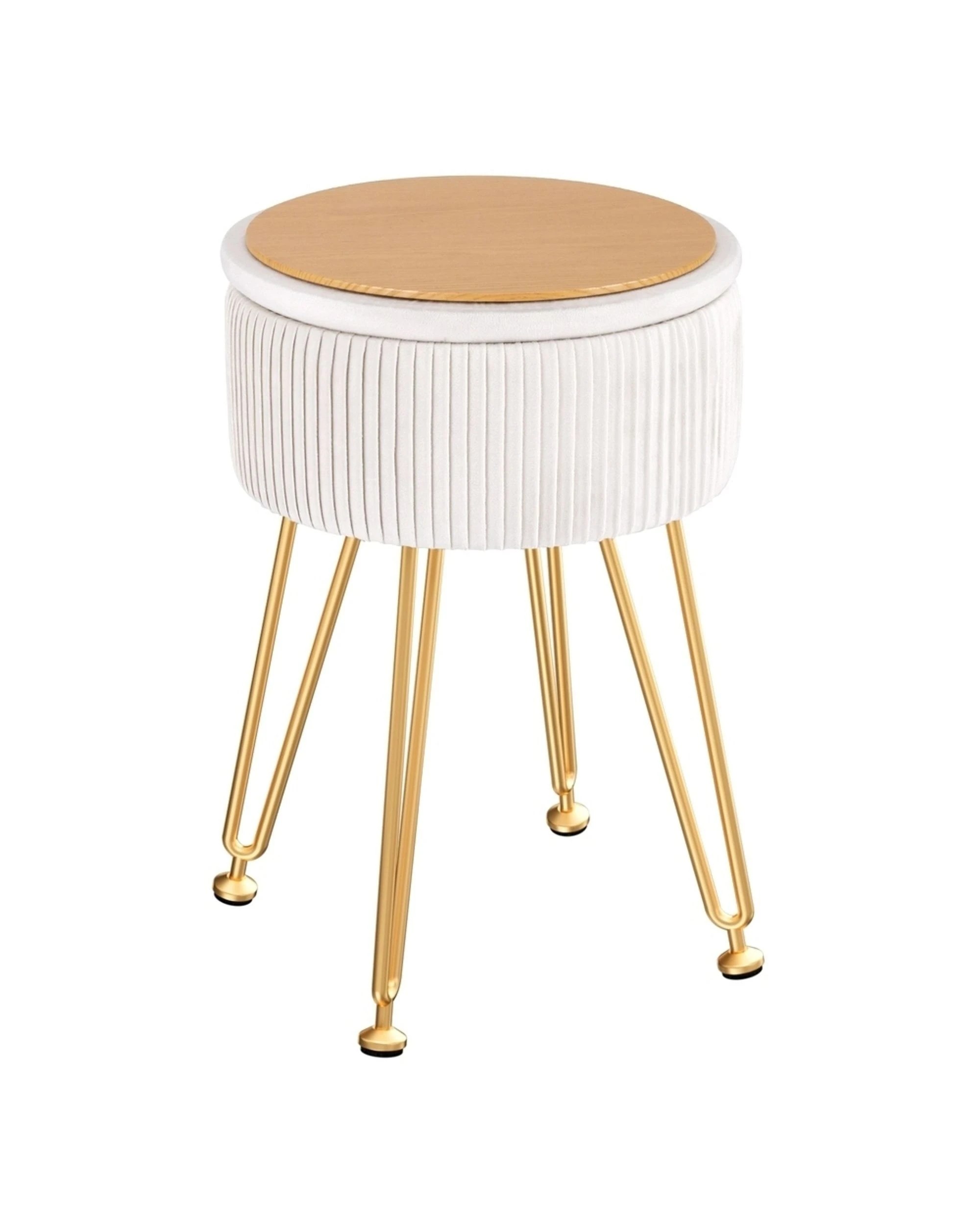 3 Artiss Ottoman Storage Foot Stool Vanity Velvet Round
 - White, 3 of 3