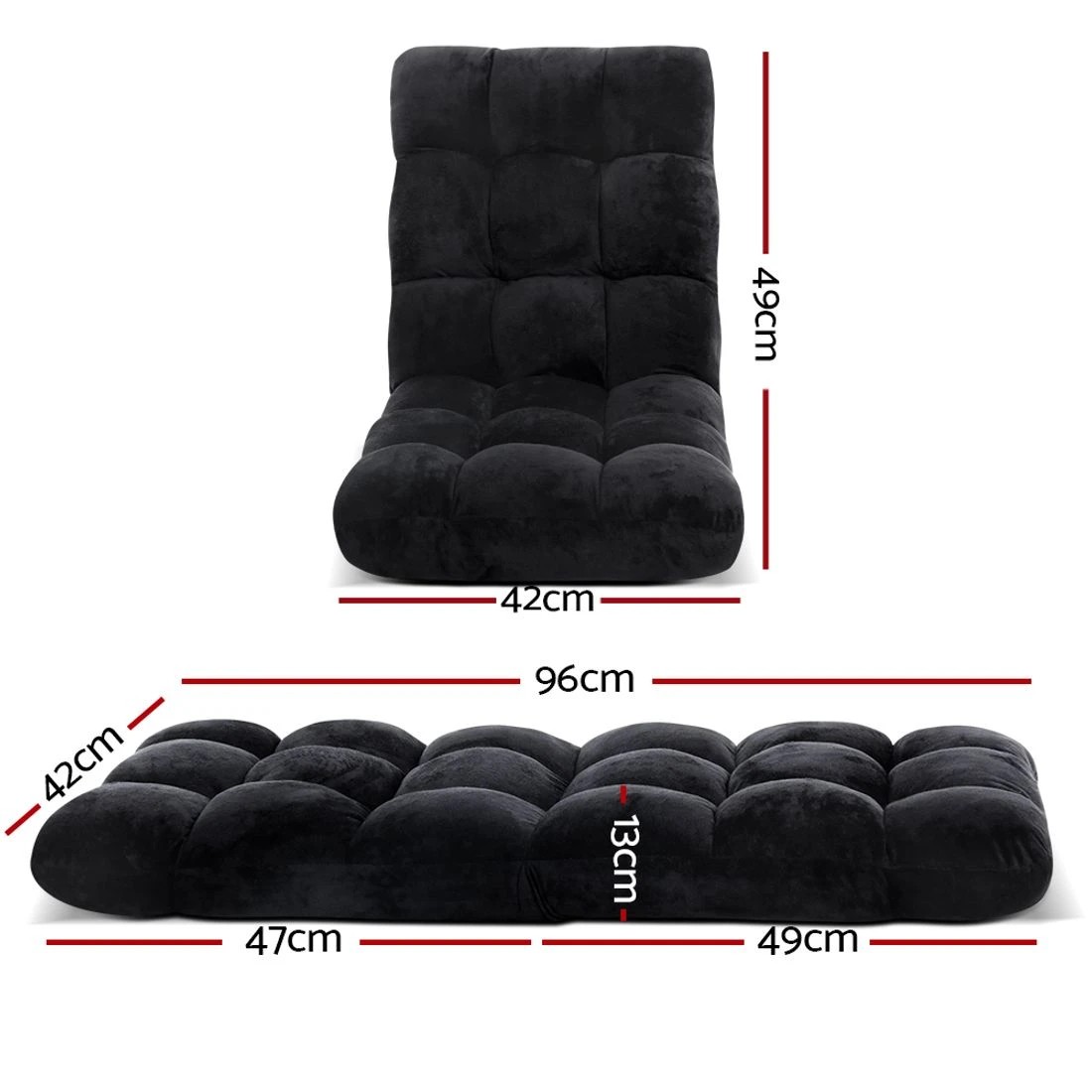 2 Artiss Lounge Sofa Bed Flannel Fabric - Black, 2 of 8