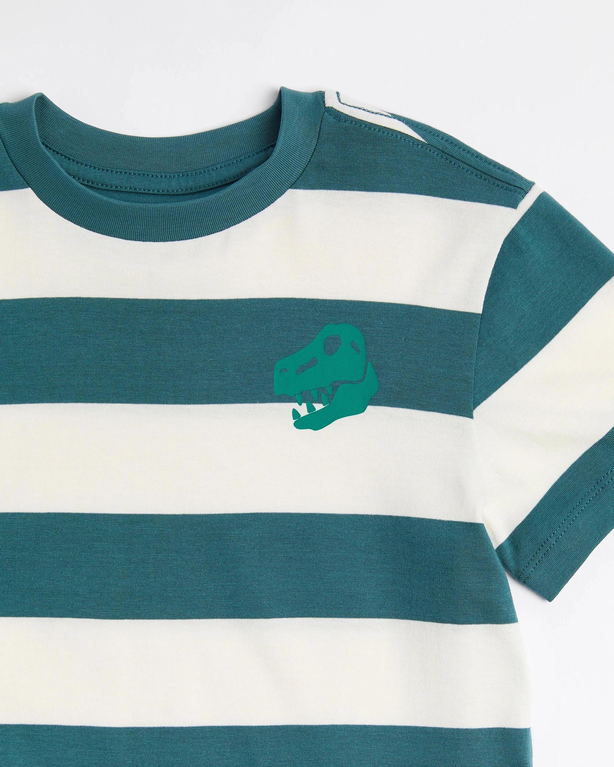 2 Target Kids Australian Cotton Short Sleeve T-Shirt TEAL DINO STRIPE, 2 of 3