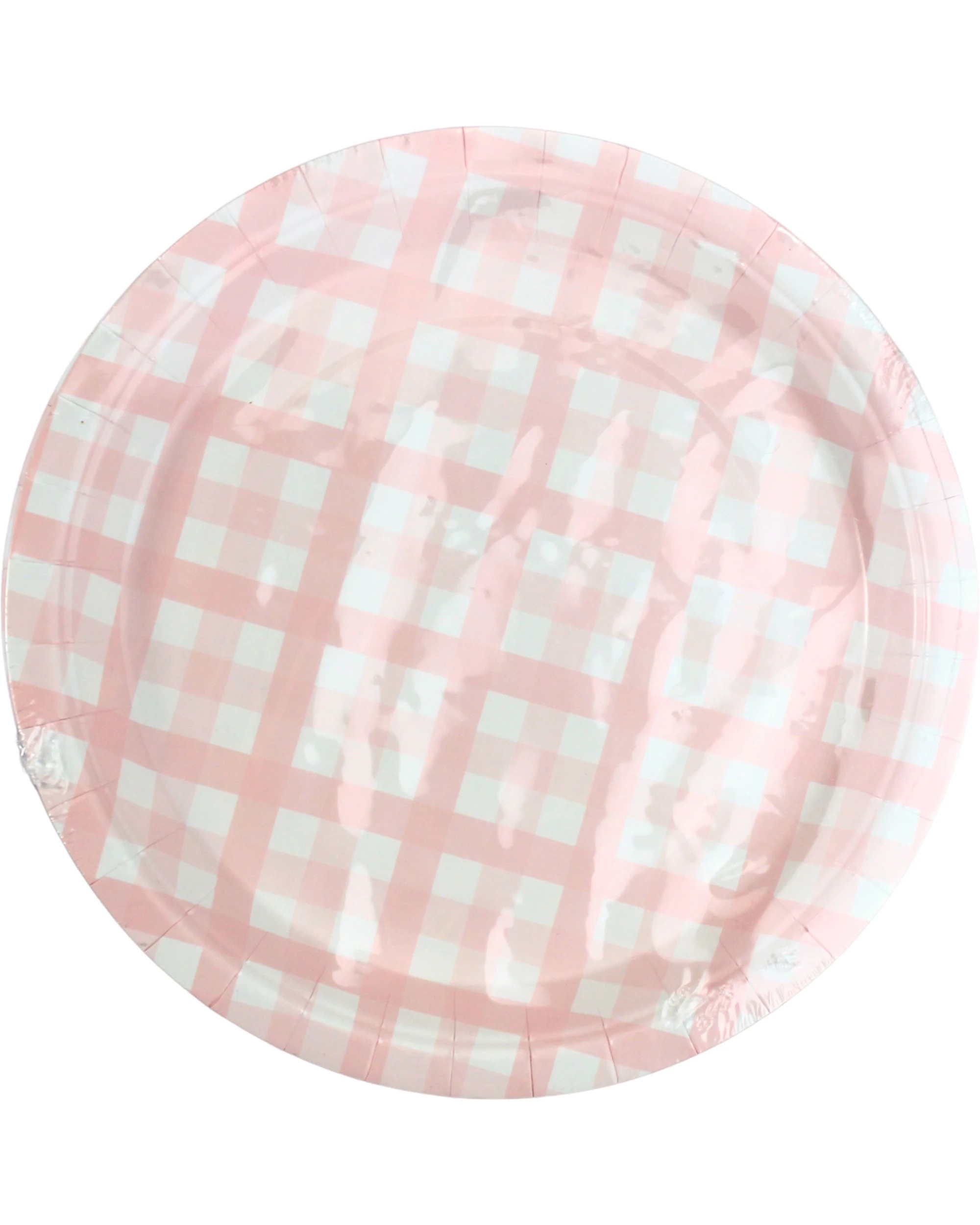 2 Amscan Pastel Pink Gingham Large Paper Plates Pack of 8 - Pink, 2 of 3