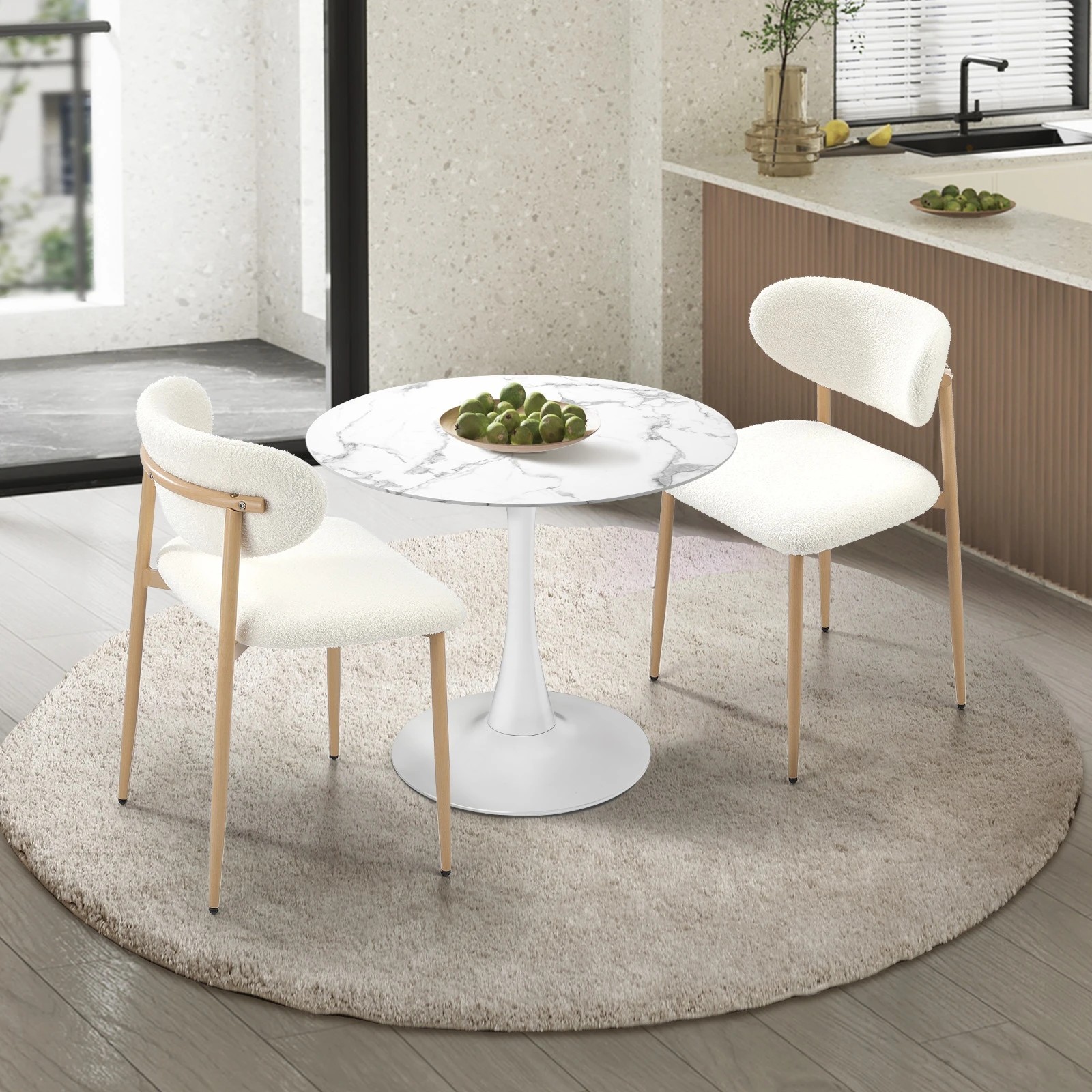 3 Oikiture 60cm Round Dining Table with 2x Dining Chairs Boucle - Multi, 3 of 9