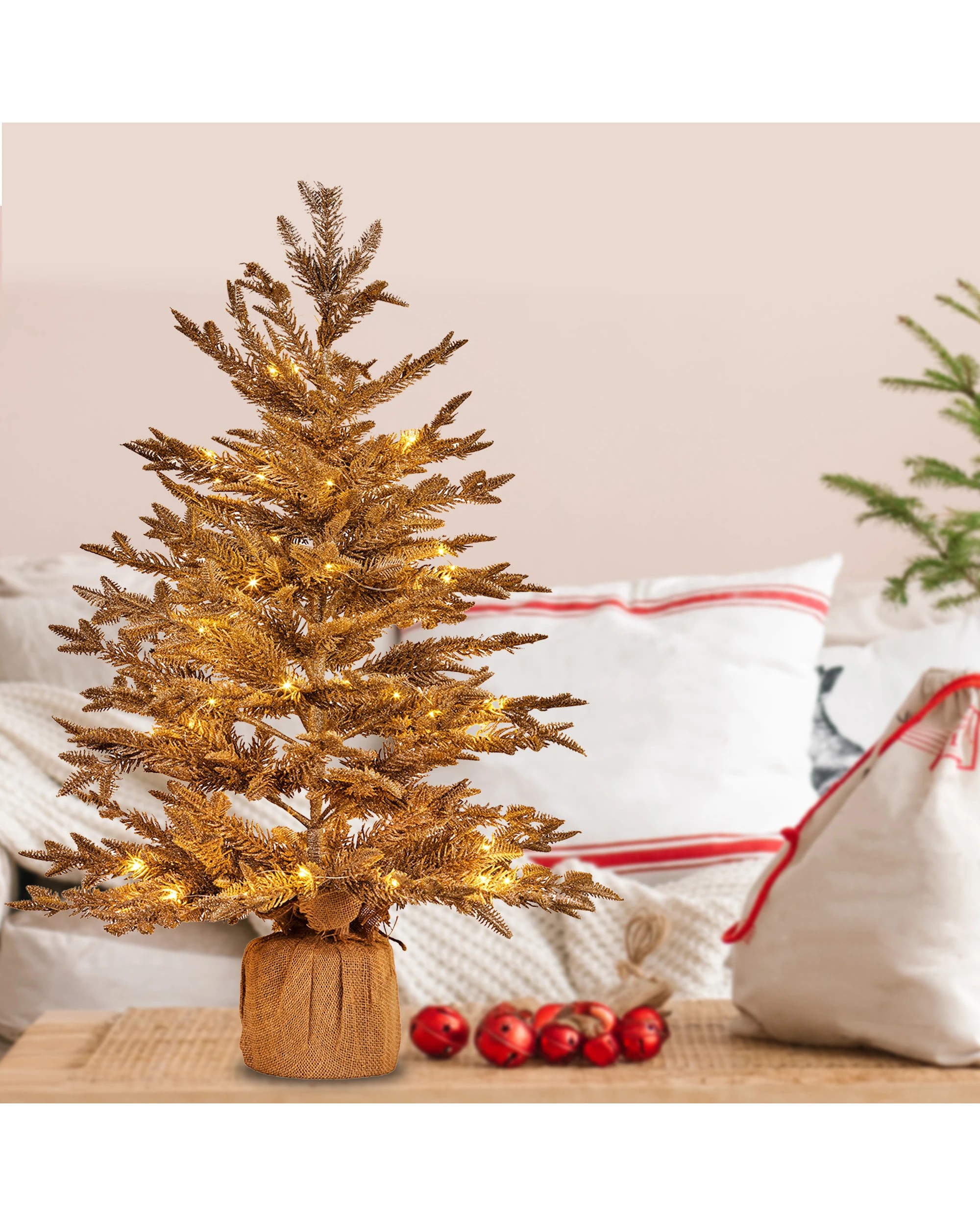 5 Christabelle 3ft Christmas Tree With Lights - Gold Fir In Hessian Base, 5 of 6