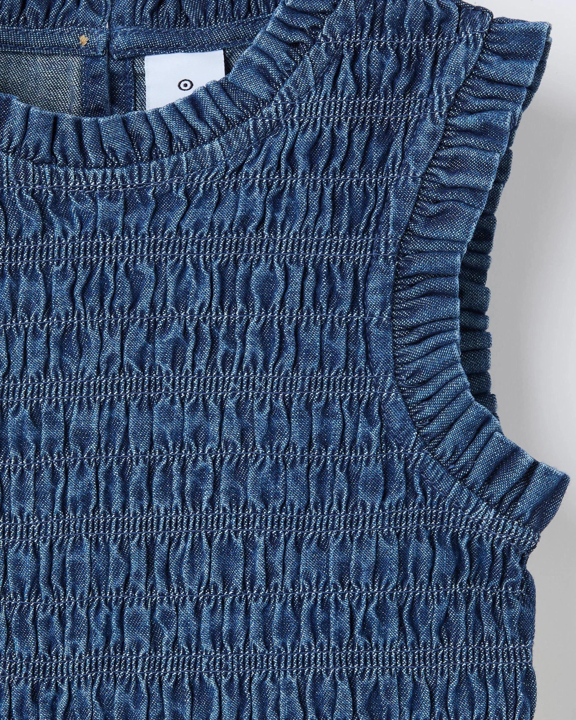 6 Target Kids Younger Girls Shirred Denim Playsuit MID WASH BLUE, 6 of 6