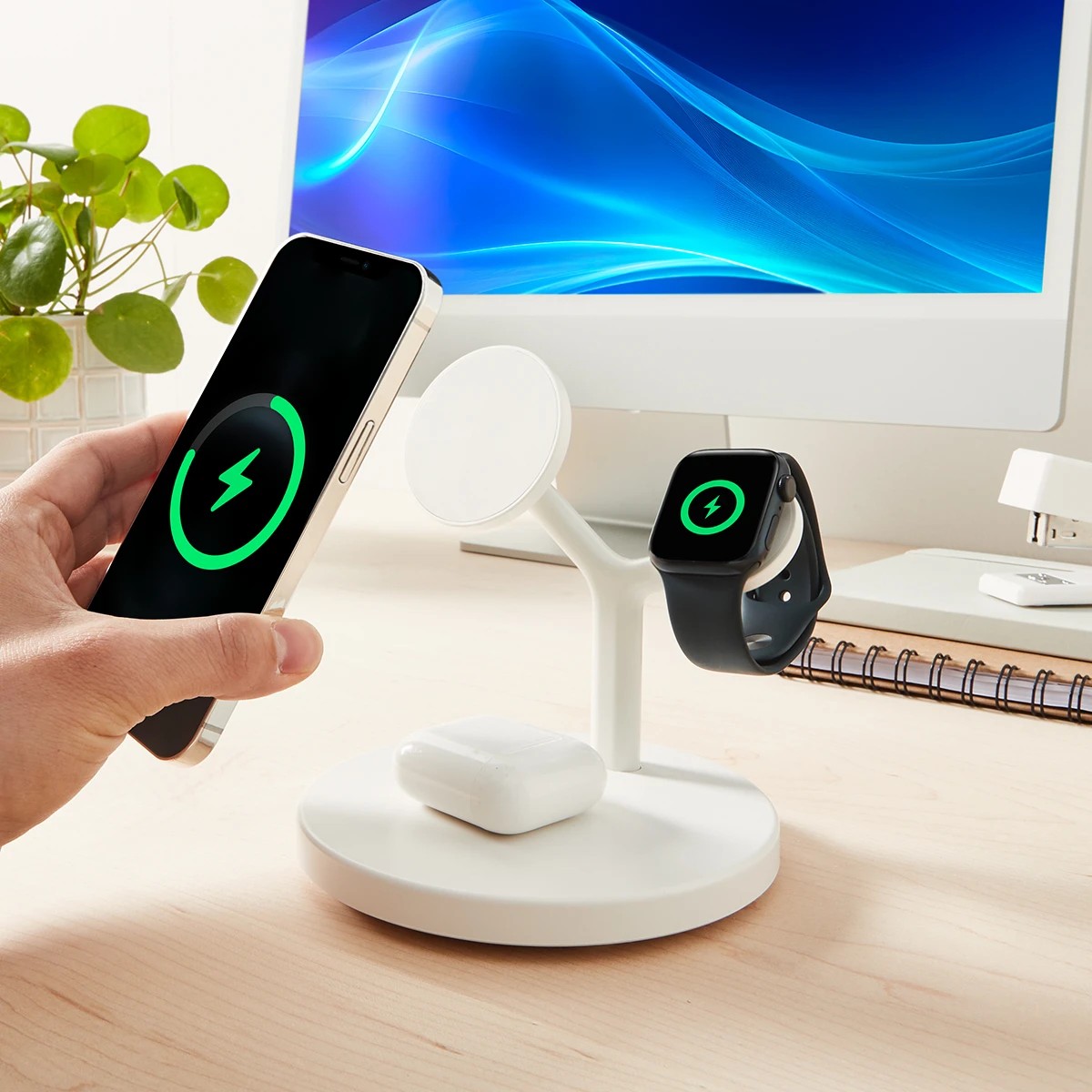 1 3-in-1 Magnetic Wireless Charger - White, 1 of 10