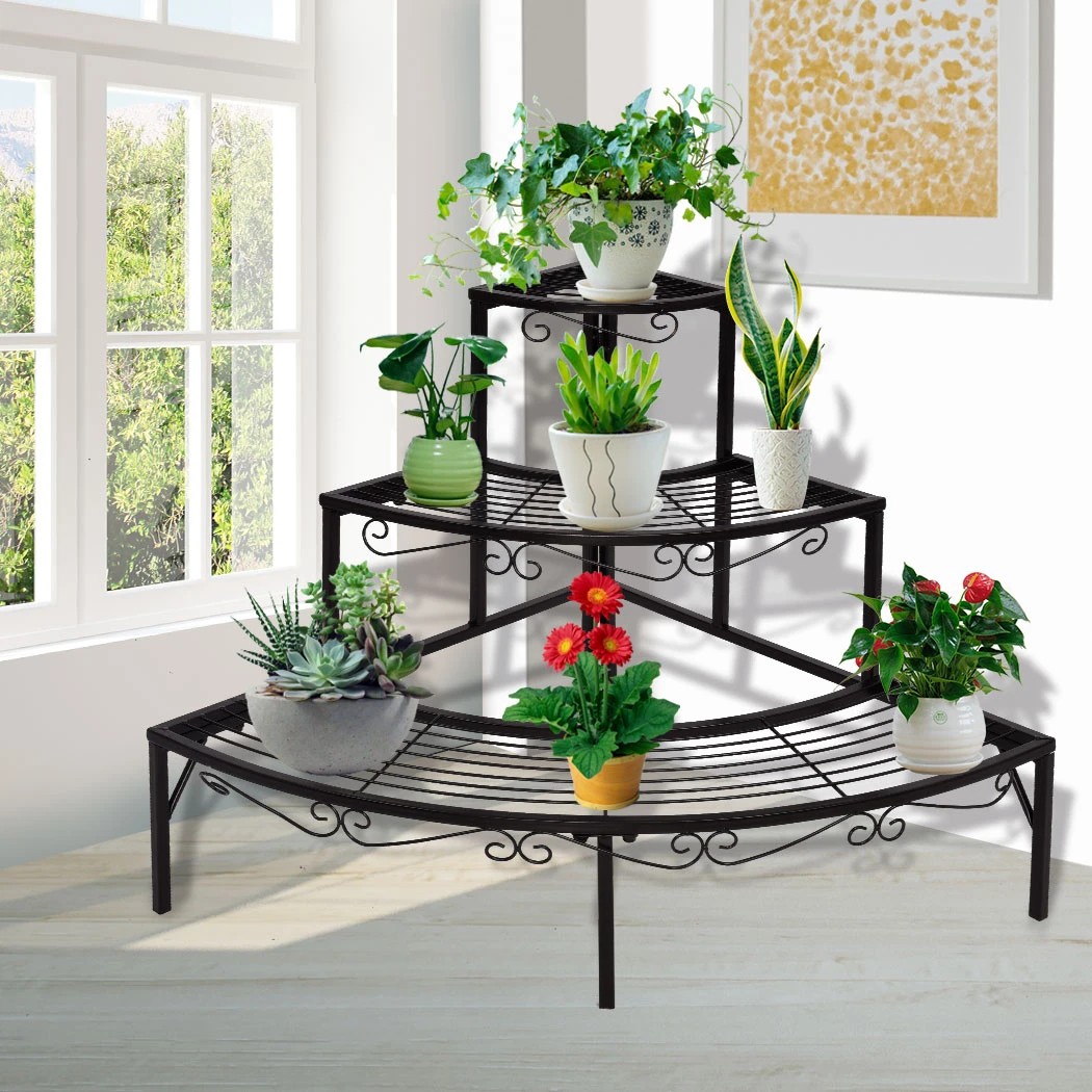 9 Levede 2 Pcs 3 Tier Corner Shape Metal Plant Stand - Black, 9 of 9
