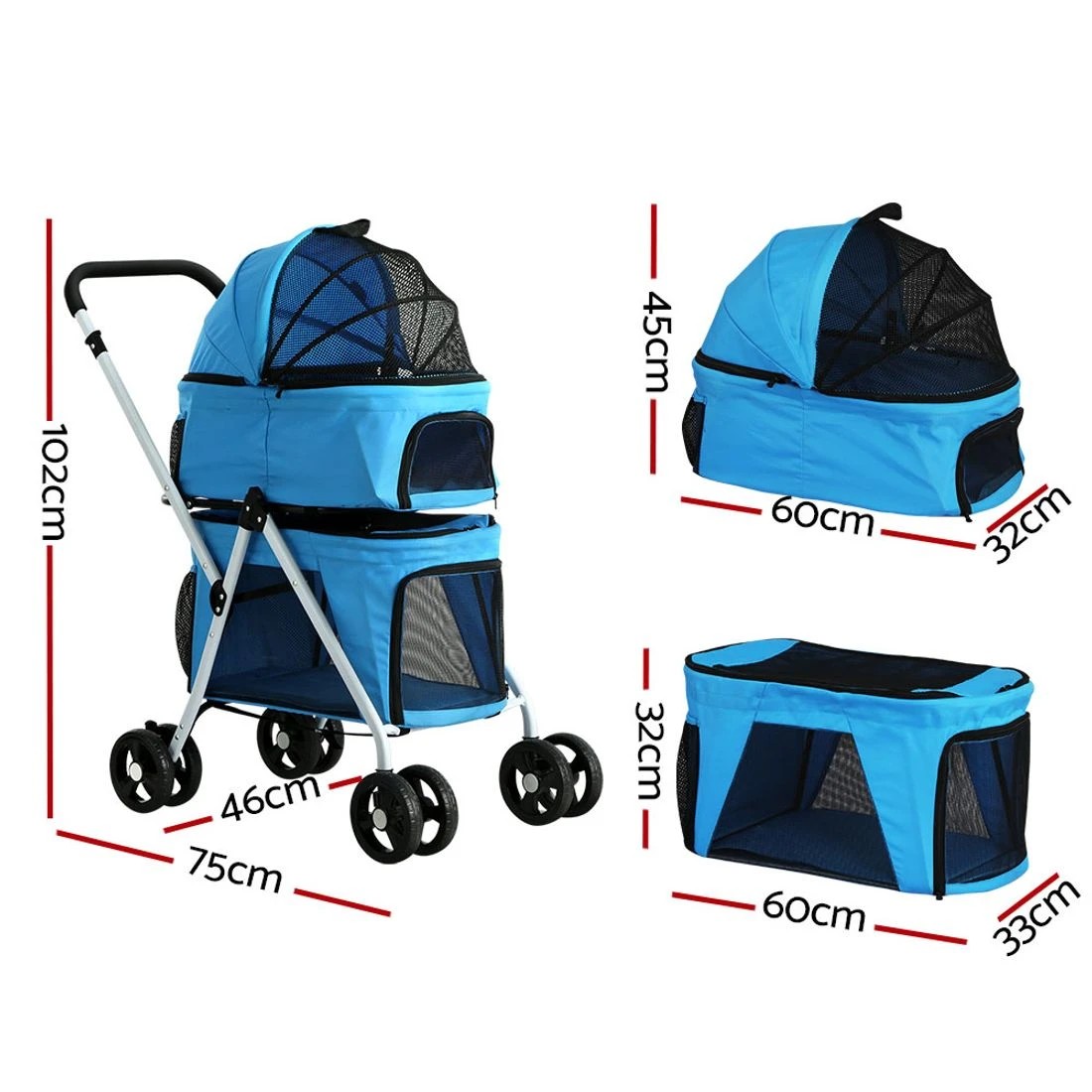 2 i.Pet Pet Stroller Dog Pram Large Cat Carrier Travel Pushchair Foldable 4 - Blue, 2 of 5