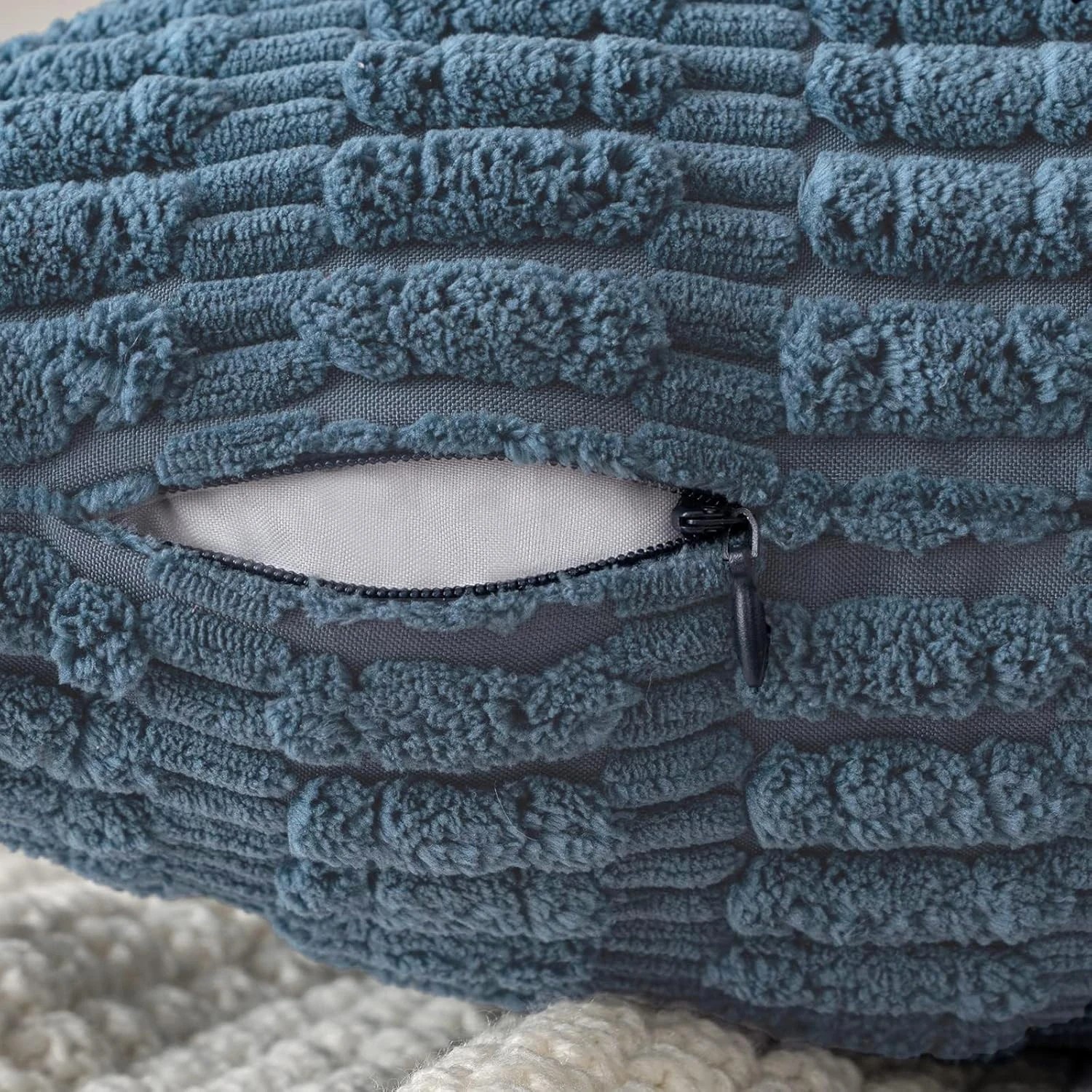 3 Gioia Casa 2-Pack Boho Striped Corduroy Cushion Covers 45x45cm -Dusty Blue, 3 of 3