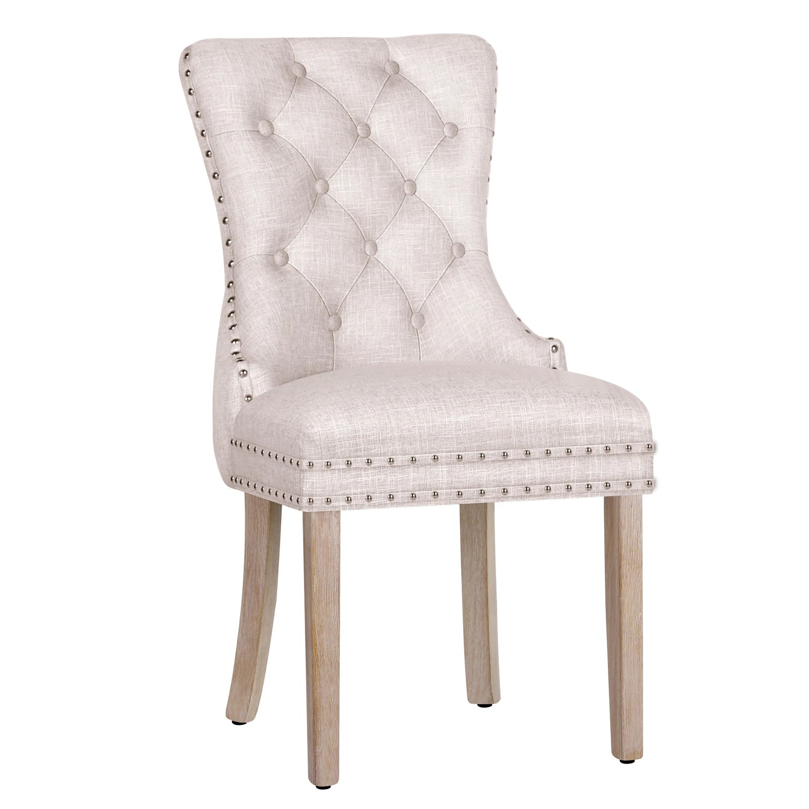 10 Alfordson 4x Dining Chair Kitchen Lounge Retro Button Tufted Wooden Fabric - Beige, 10 of 10