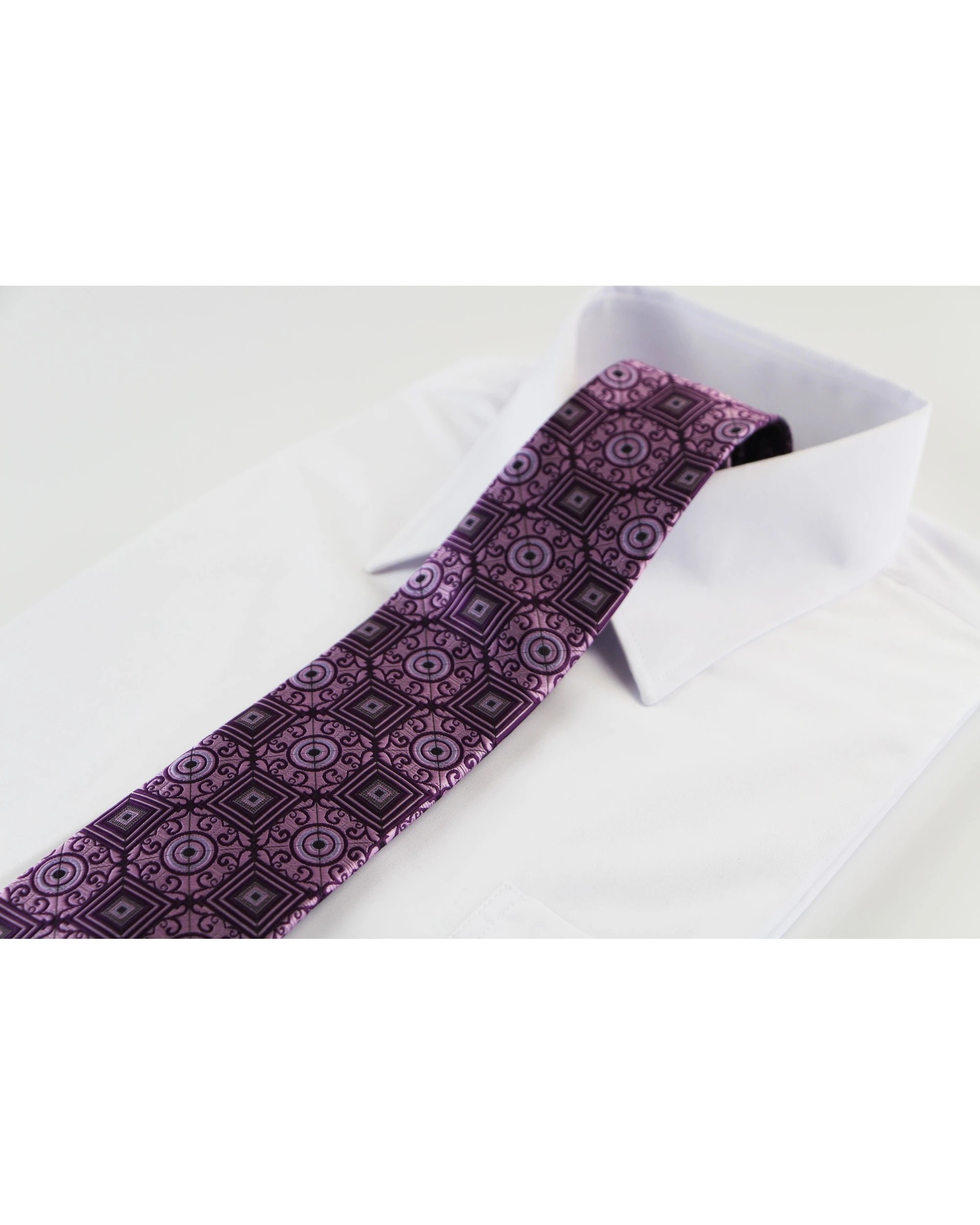 1 Zasel Mens Purple Circles & Squares Patterned 8cm Neck Tie - Multi, 1 of 3