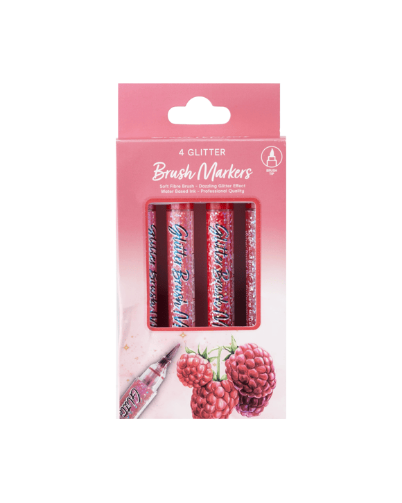 4 Pack Glitter Brush Markers - Pink