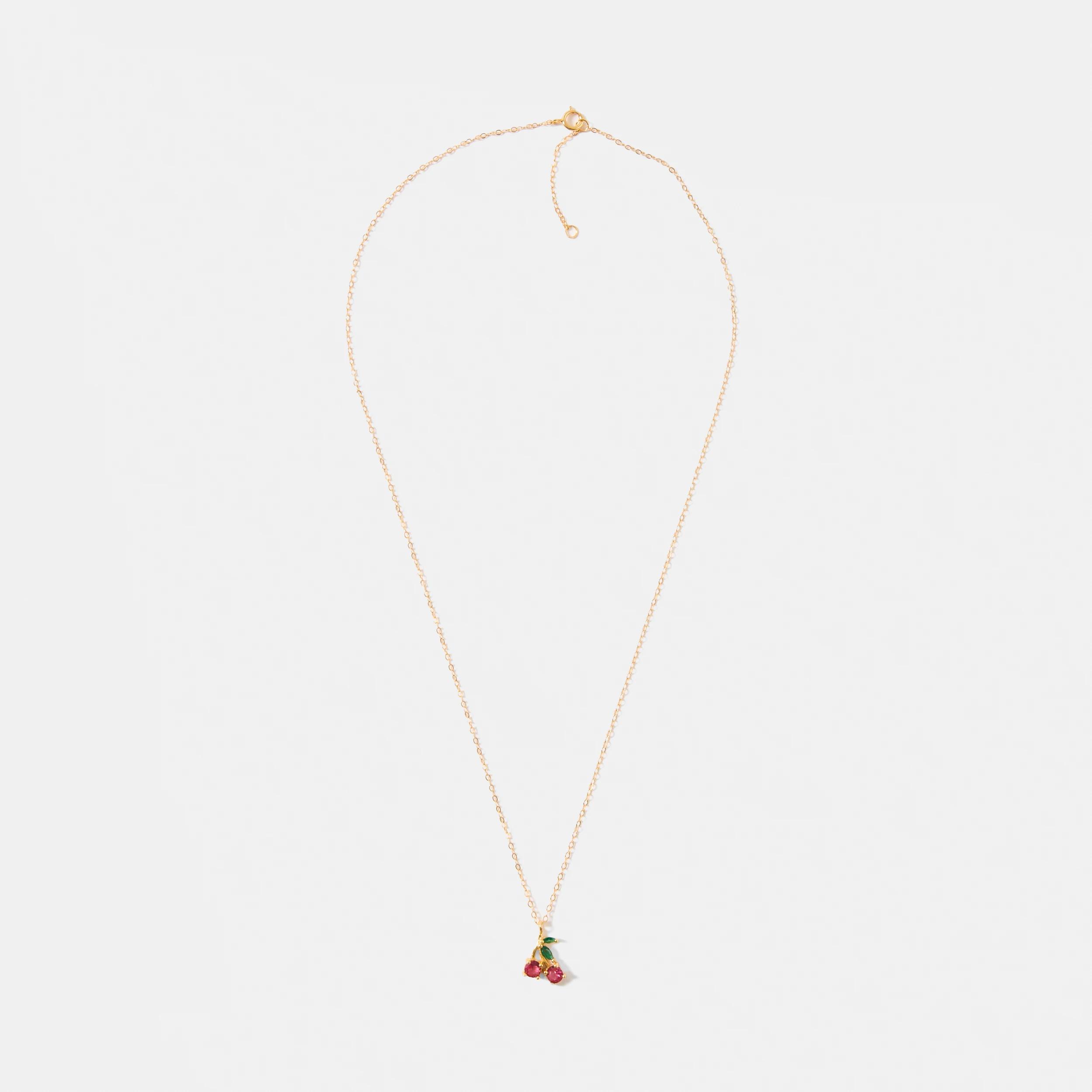 1 Gold Plated Sterling Silver Cherry Necklace - Green, Red and Gold Tone Gold, 1 of 4