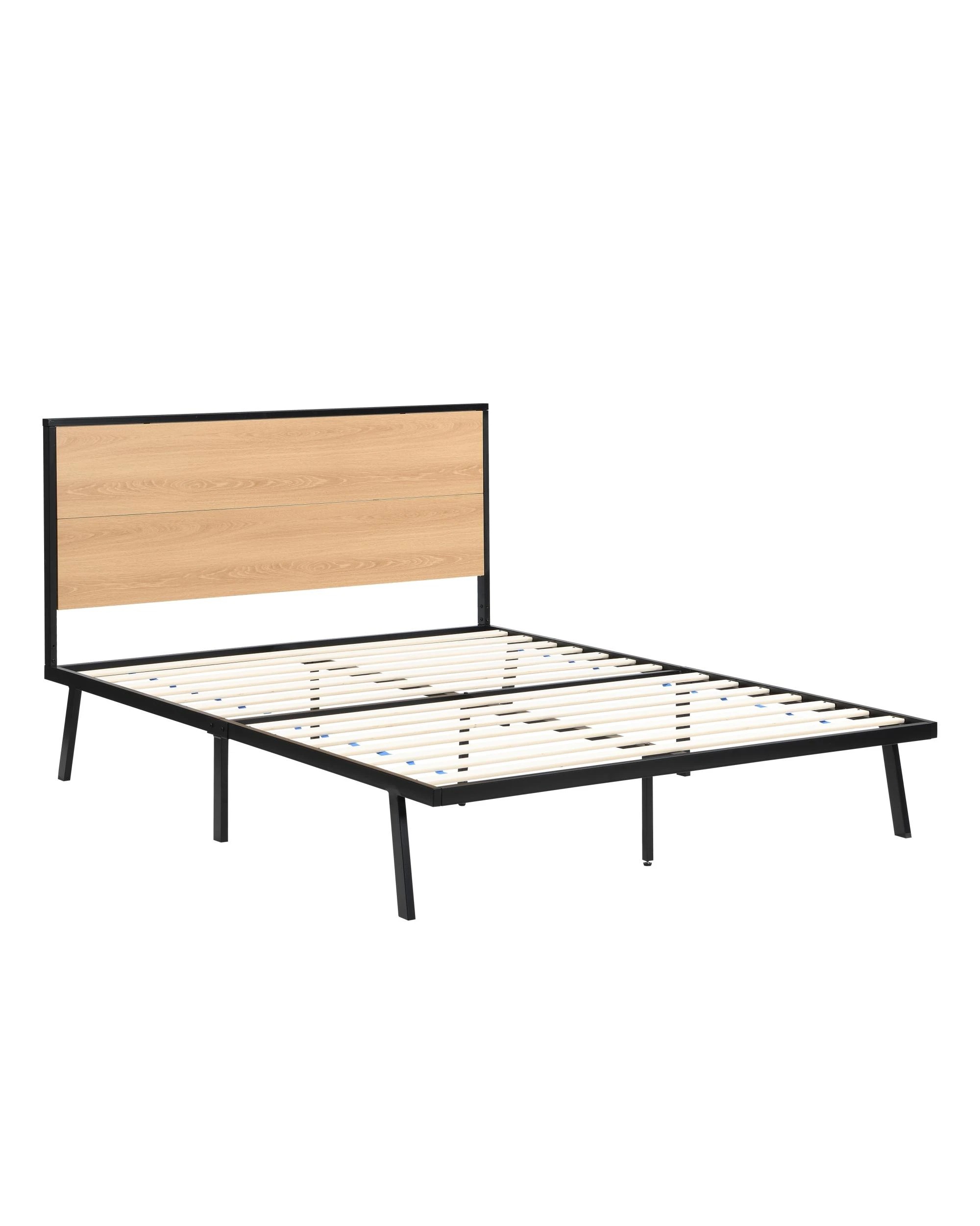 1 Kodu Metal and Wood Look Bed Frame Double Size Black and Oak - Natural, 1 of 10