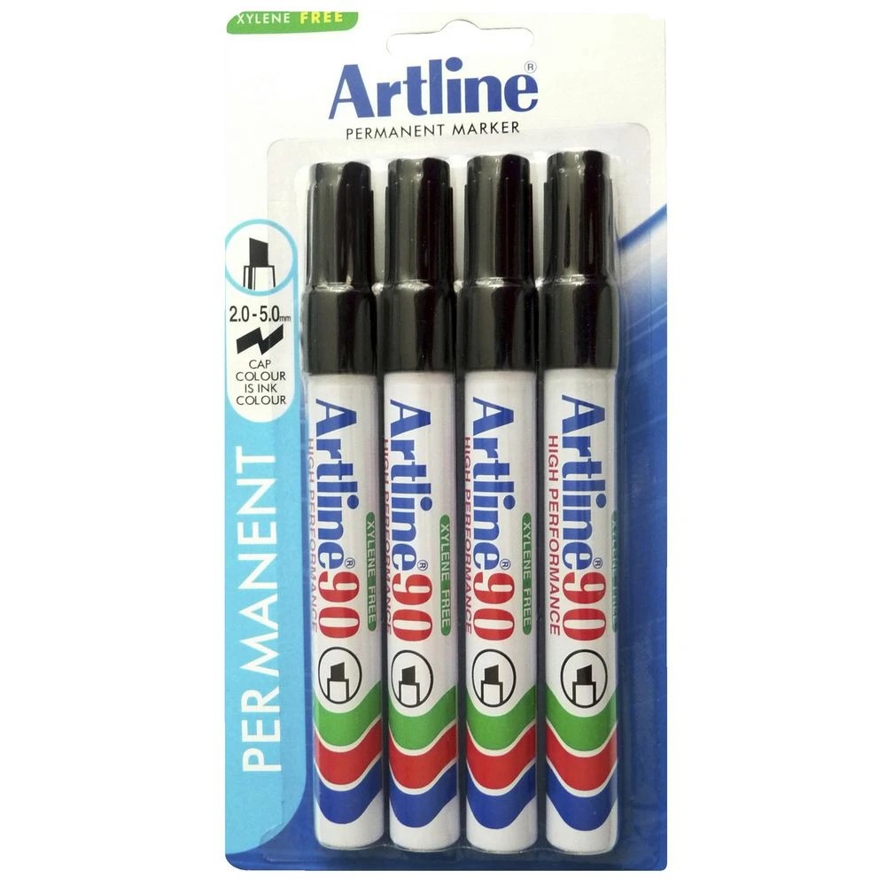 5 Artline 90 Permanent Markers Black 4 Pack, 5 of 5