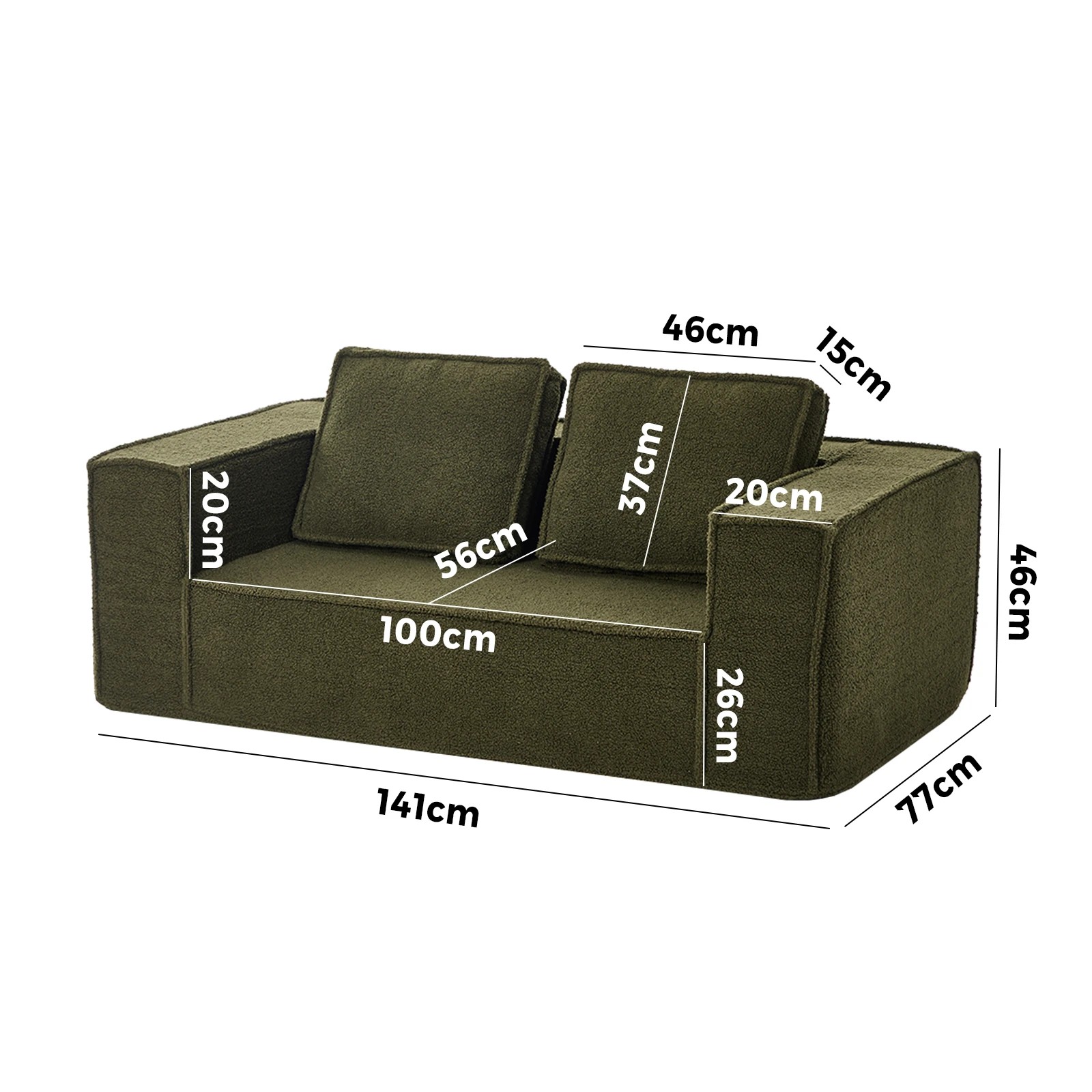3 Oikiture 2-Seater Compressed Sofa Sherpa Boucle - Green, 3 of 10
