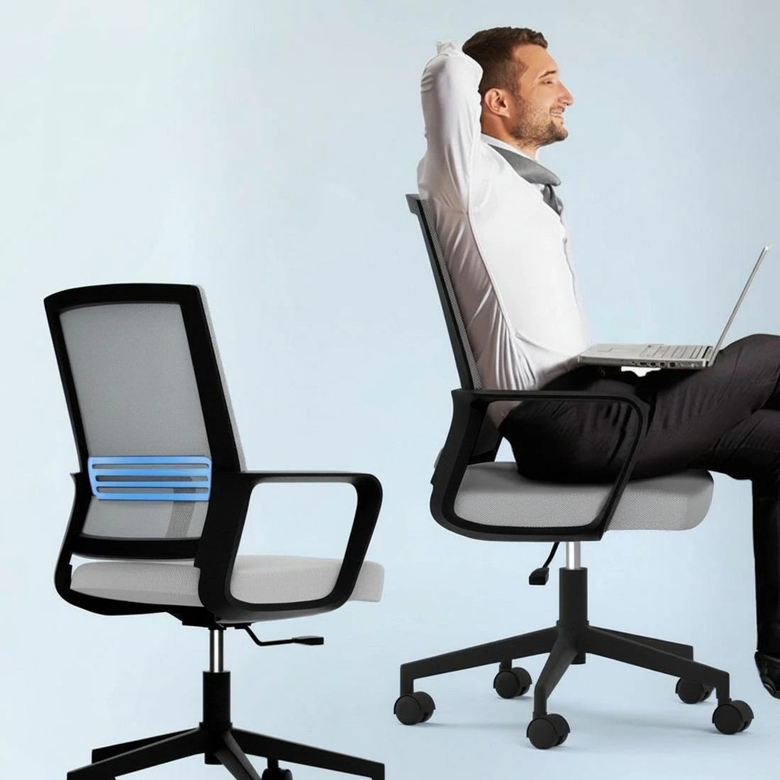 6 Artiss Mesh Office Chair Mid Back - Grey, 6 of 7