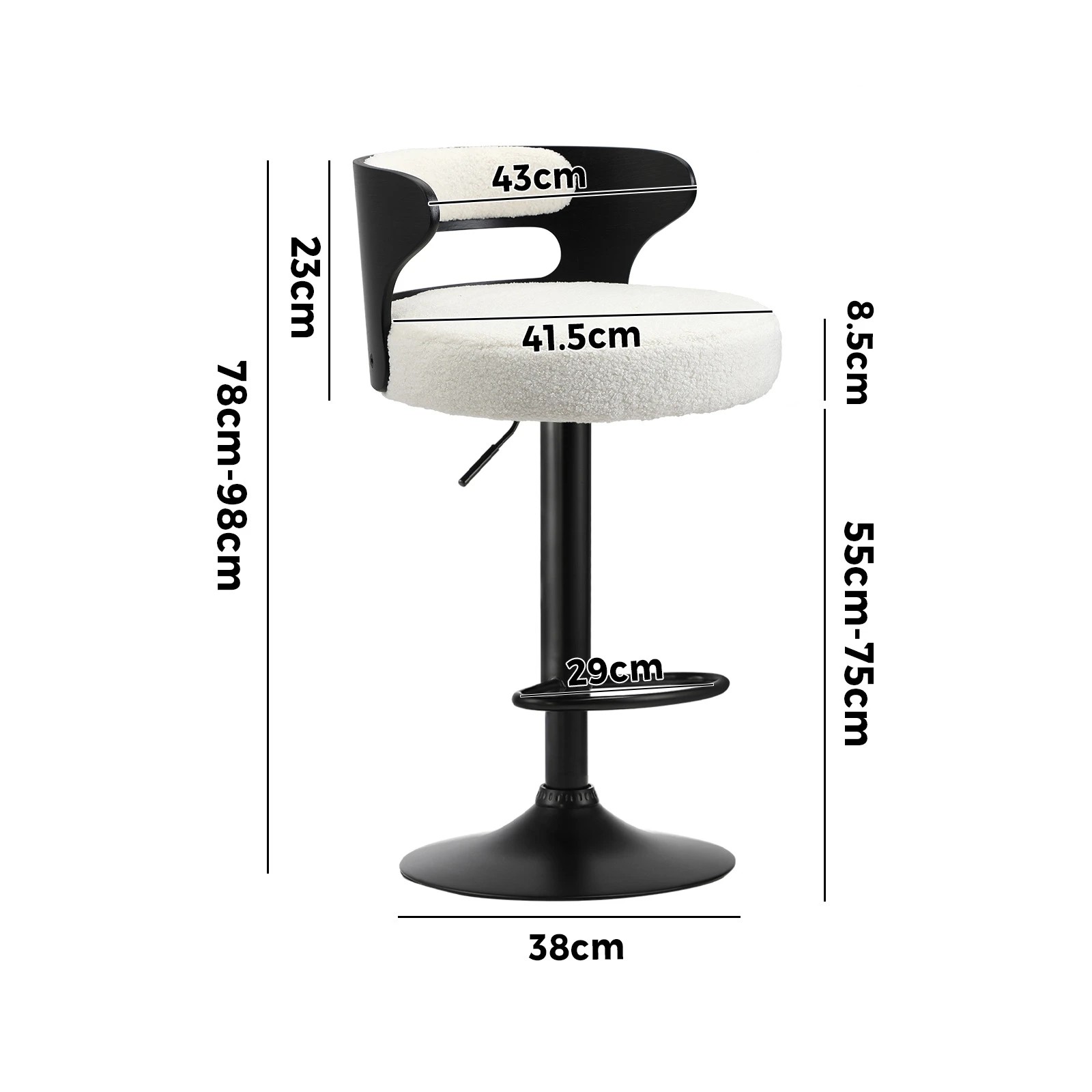 9 Oikiture 4x Bar Stools Kitchen Gas Lift Swivel Chairs Stool Wooden Boucle
 - White, 9 of 9