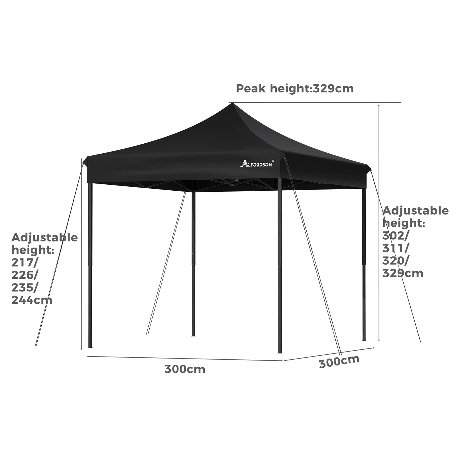 9 Alfordson Gazebo 3x3m Pop Up Marquee 600D Oxford Folding Camping Tent - Black, 9 of 9