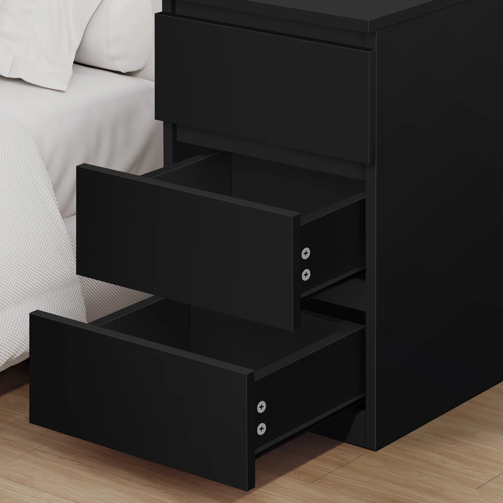 7 Alfordson 2x Bedside Table 3 Drawers - Black, 7 of 10
