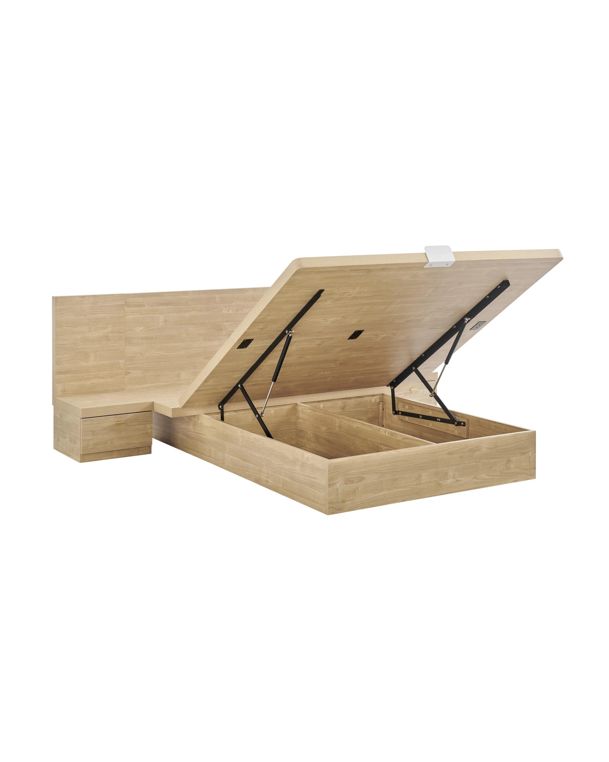 6 Kodu Gas Lift Queen Bed with Underbed Storage and Bedside Tables Oak Look - Natural, 6 of 10