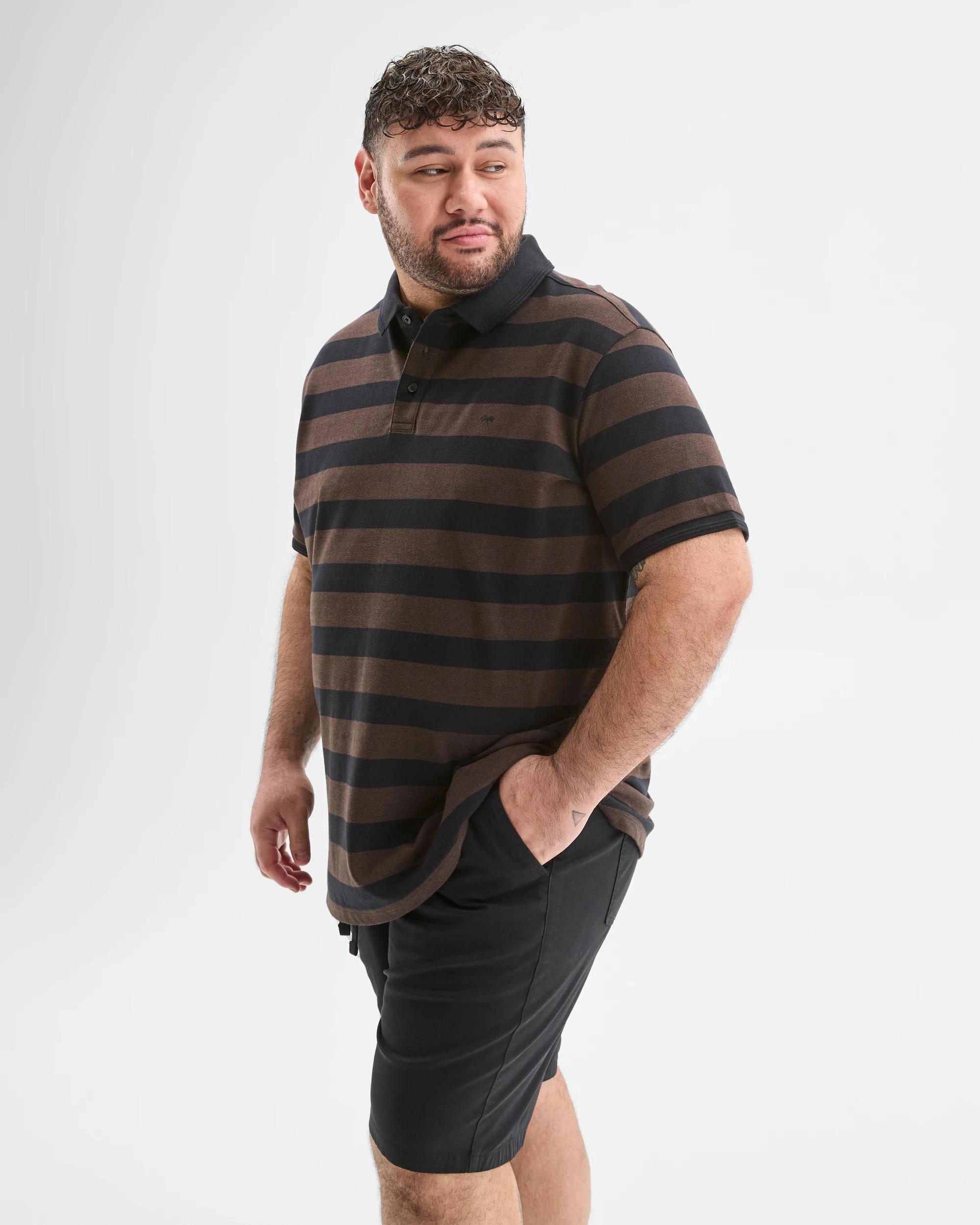 6 Target Plus Size Australian Cotton Birdseye Stripe Polo Top CHOC, 6 of 7