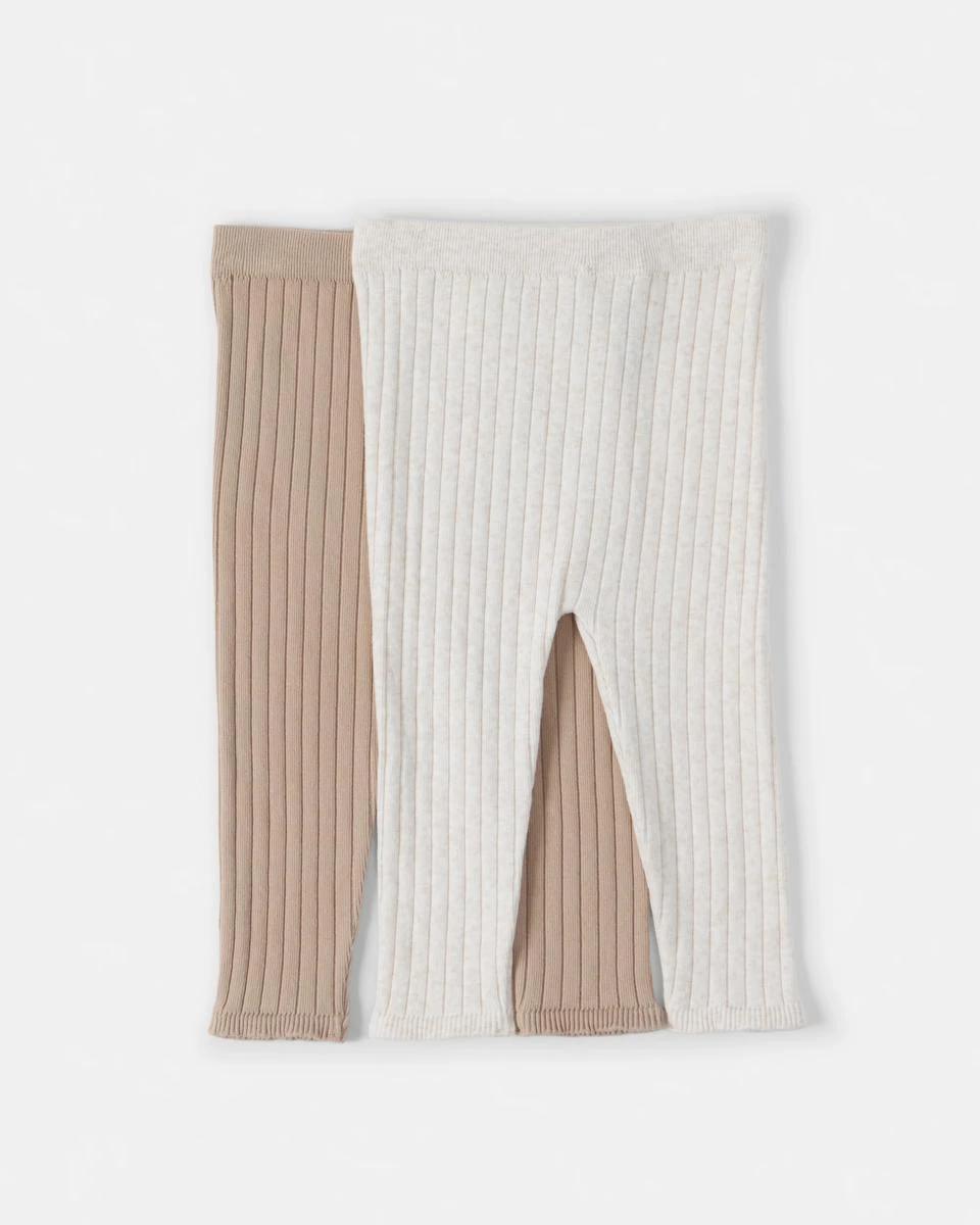 2 2 Pack Rib Leggings Brwn Blk, 2 of 4