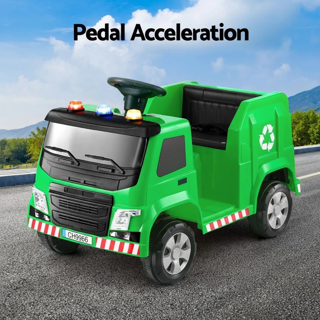 6 Rigo Kids Ride On Car Garbage Truck Police Light 12V Electric Toys Cars - Green, 6 of 6