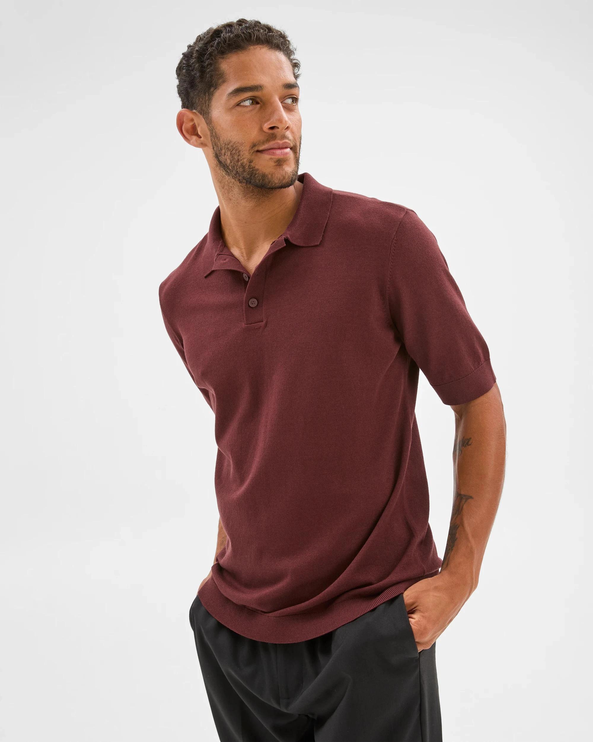 1 Preview Knit Polo Top BITTER CHOC, 1 of 9