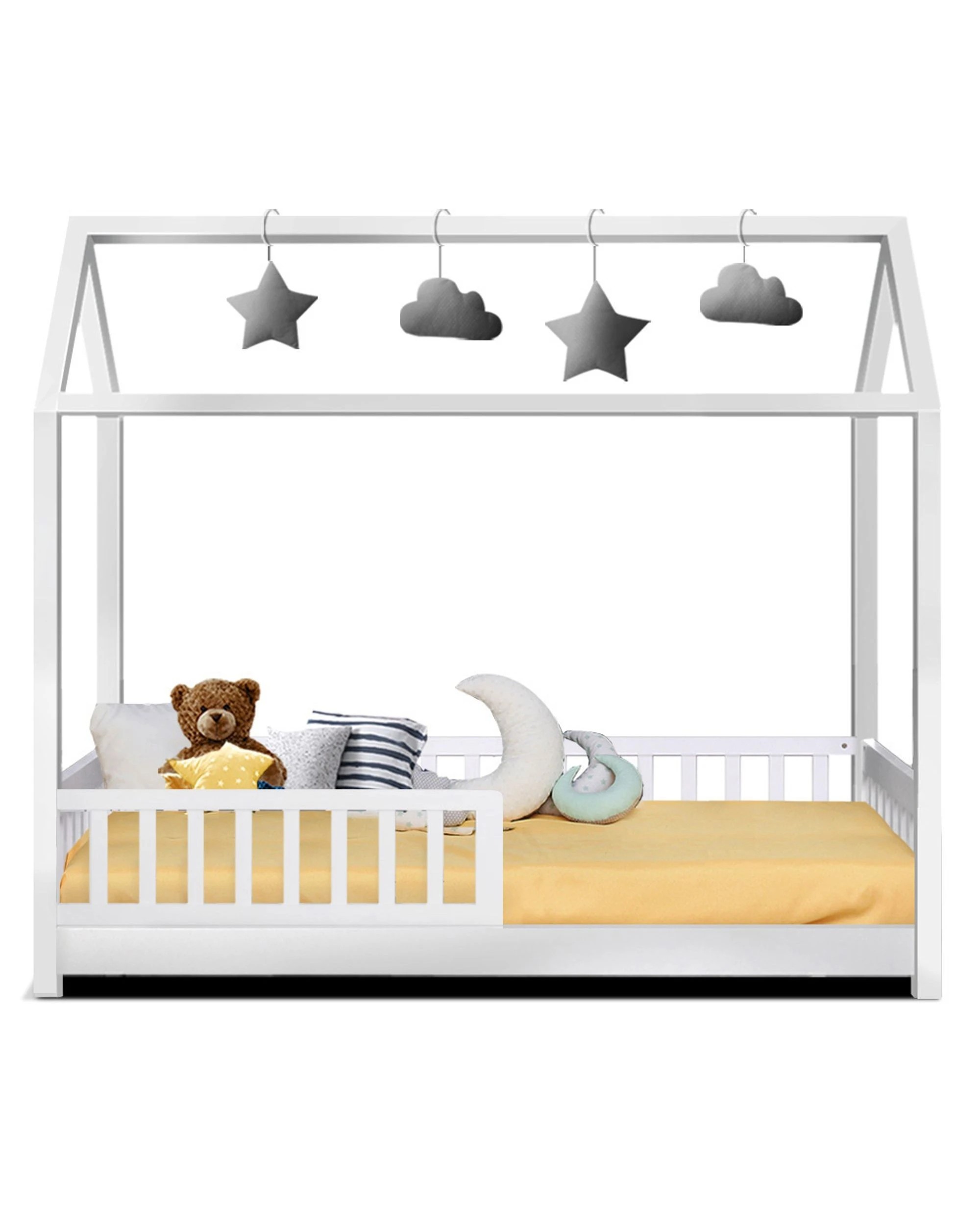 3 Artiss Bed Frame Wooden Kids House Frame  ROCK - White, 3 of 7