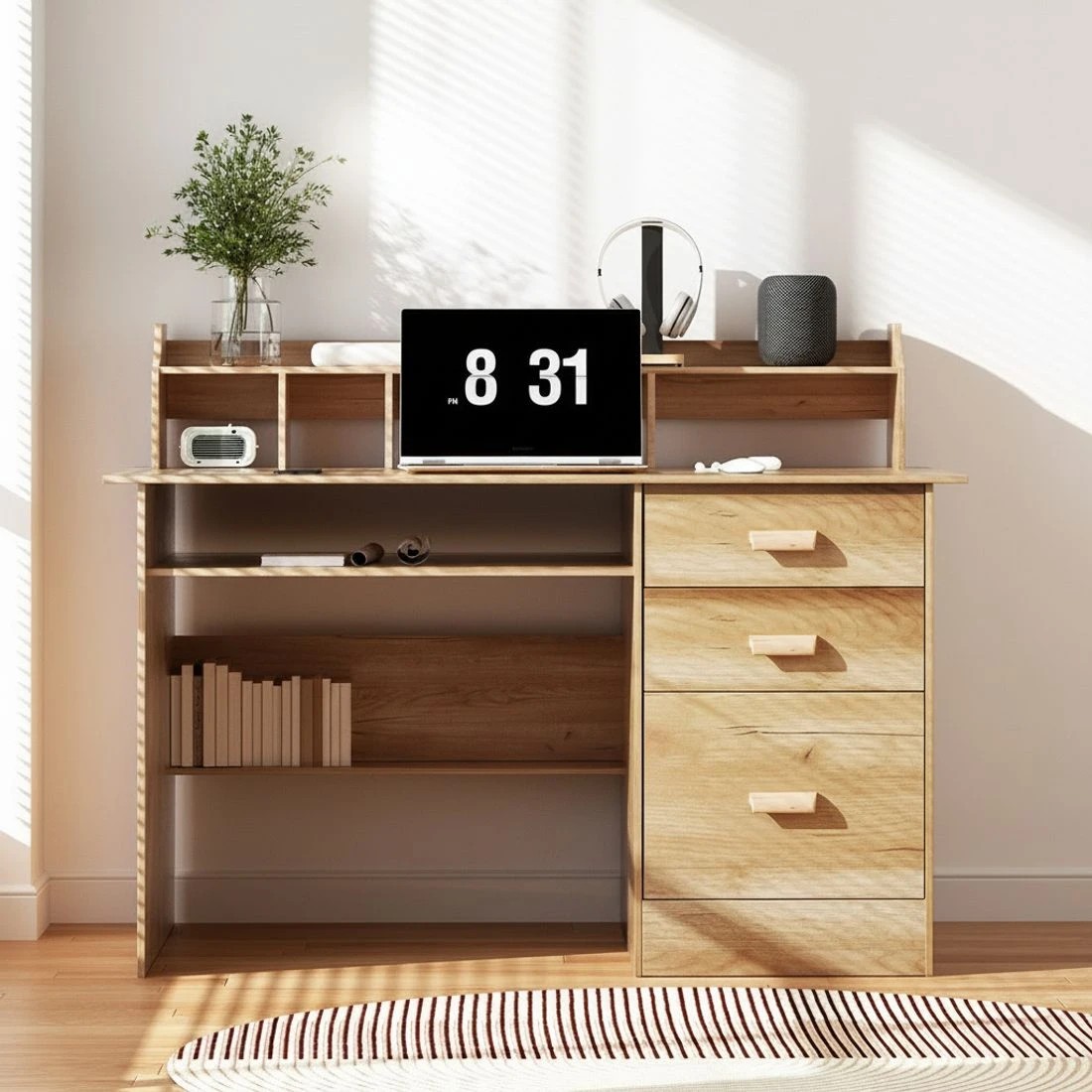 4 Artiss Computer Desk Office Study Desks Table Shelf Drawer - Natural, 4 of 5