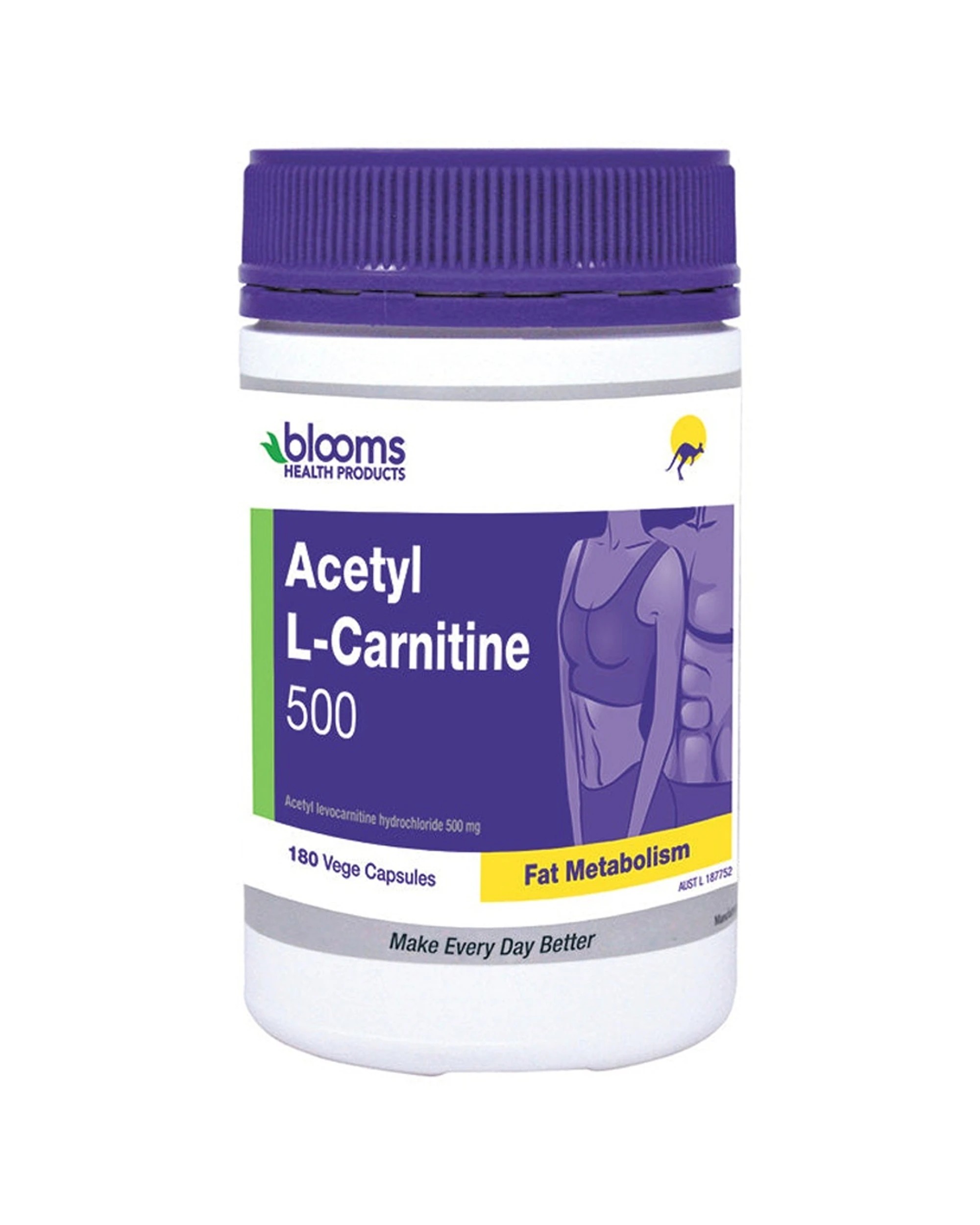1 Blooms 180pc Acetyl L-Carnitine 500mg Fat Metabolism Brain Support Capsules, 1 of 1