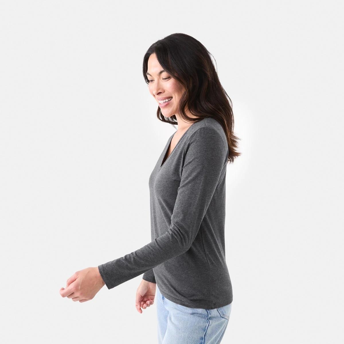 2 Long Sleeve Stretch V-Neck T-shirt Gry Chmrle, 2 of 5