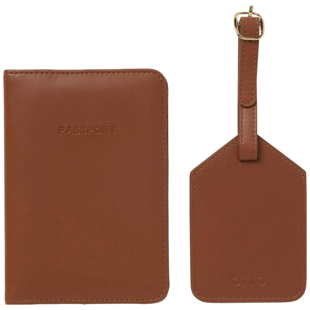 1 Otto Luggage Tag and Passport Holder Set Tan, 1 of 3