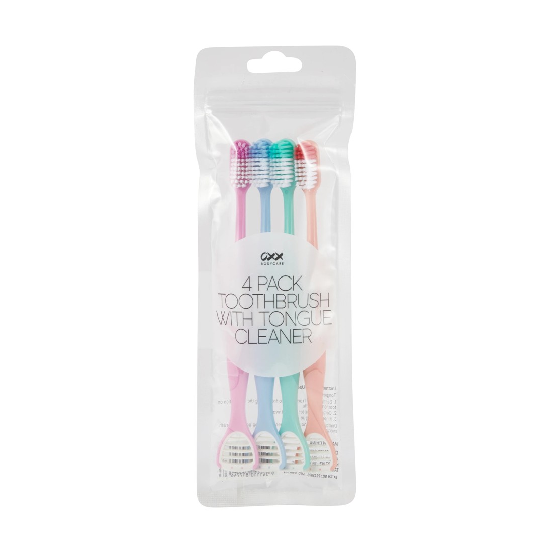 1 OXX Bodycare 4 Pack Toothbrush with Tongue Cleaner - Orange, Green, Blue and Pink, 1 of 5