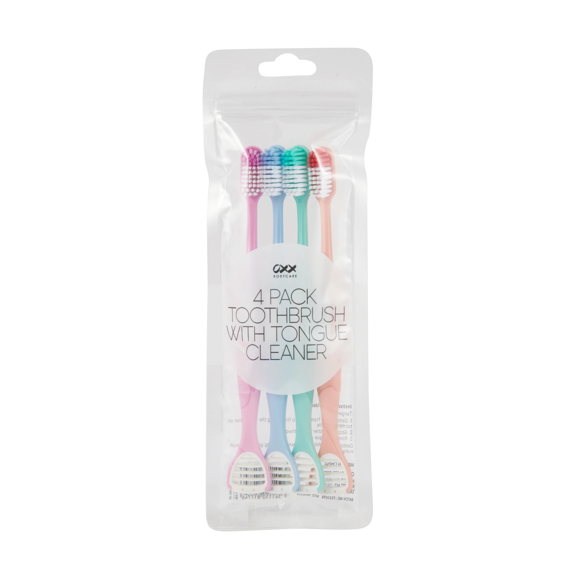 1 OXX Bodycare 4 Pack Toothbrush with Tongue Cleaner - Orange, Green, Blue and Pink, 1 of 5