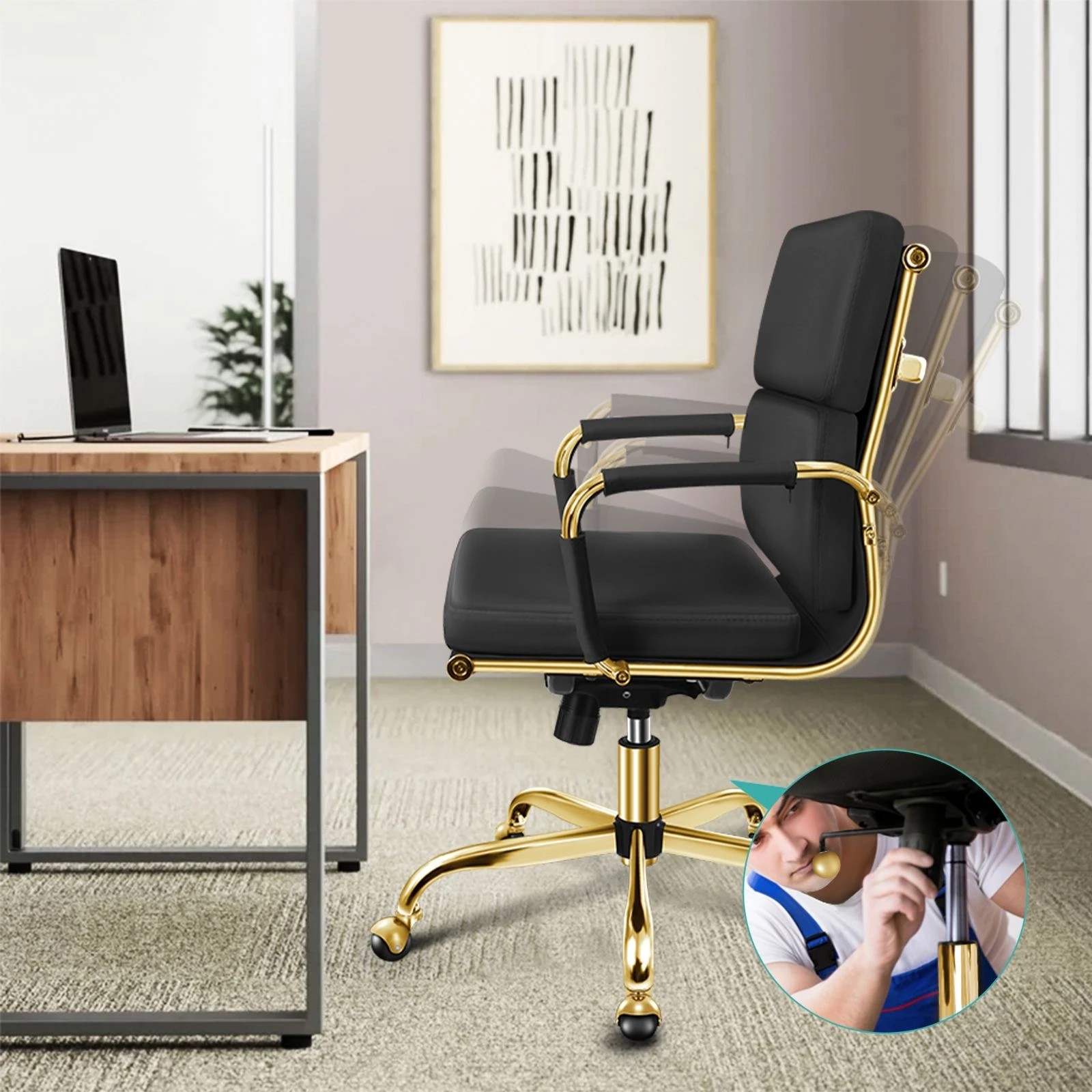 2 Alfordson Office Chair Ergonomic Paddings Executive Computer Work Seat Mid Back - Black, 2 of 10