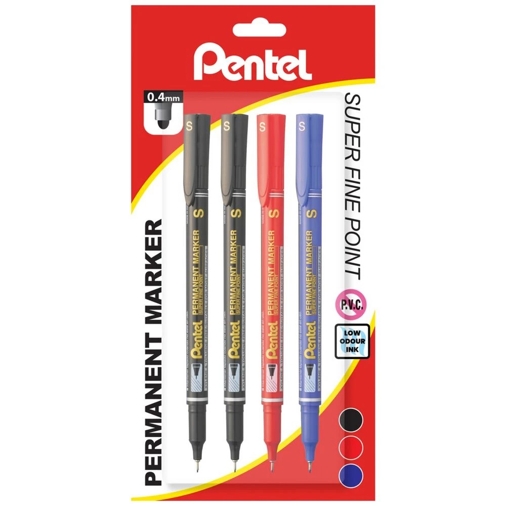 1 Pentel Superfine 0.4mm Permanent Marker Assorted 4 Pack, 1 of 1